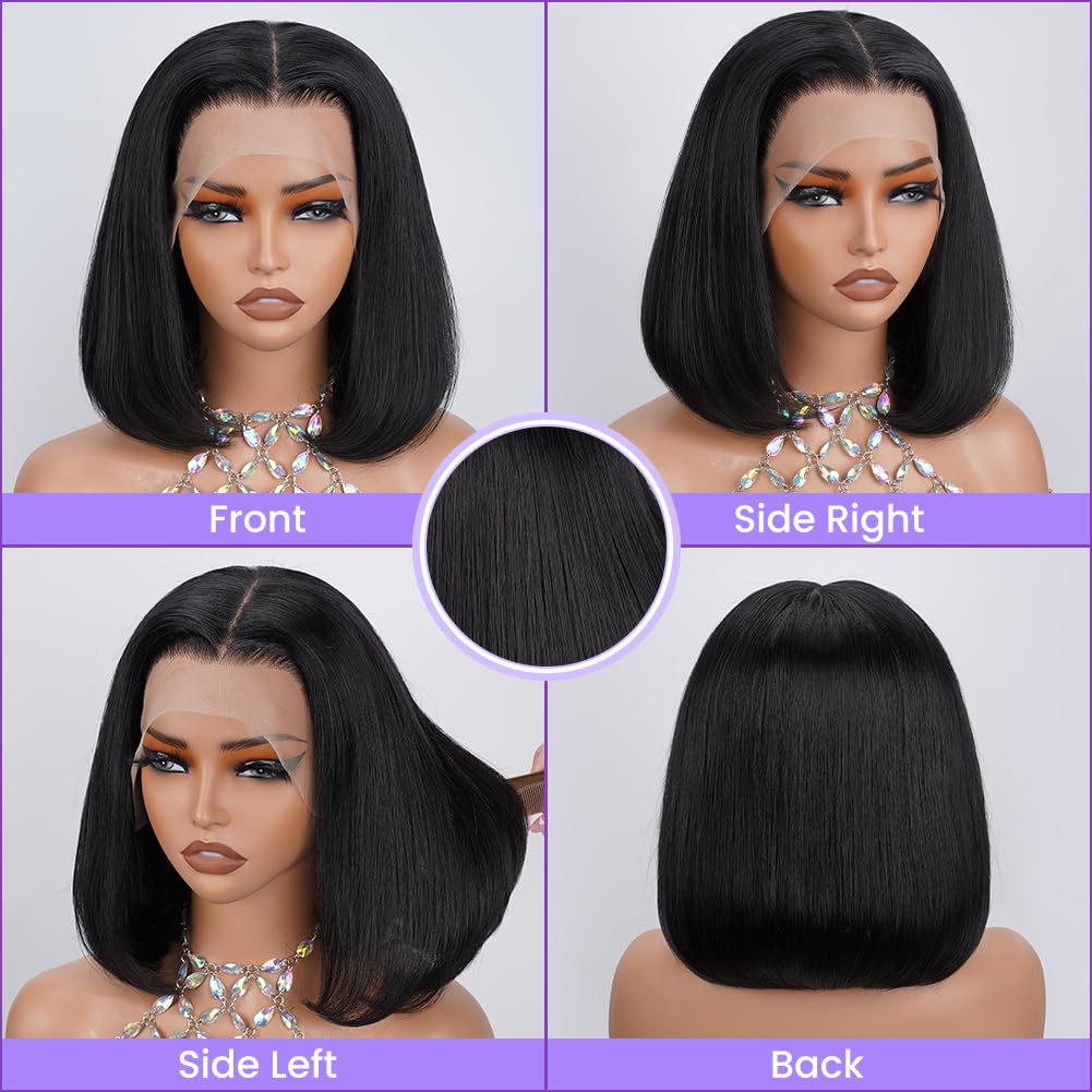 Bob Wig Human Hair 13X4 Lace Front Wigs Human Hair 150% Density Short Straight Frontal Bob Wig HD Transparent Lace Frontal wigs Pre Plucked for Women Glueless Wigs With Baby Hair Natural black 10 Inch - Image 5