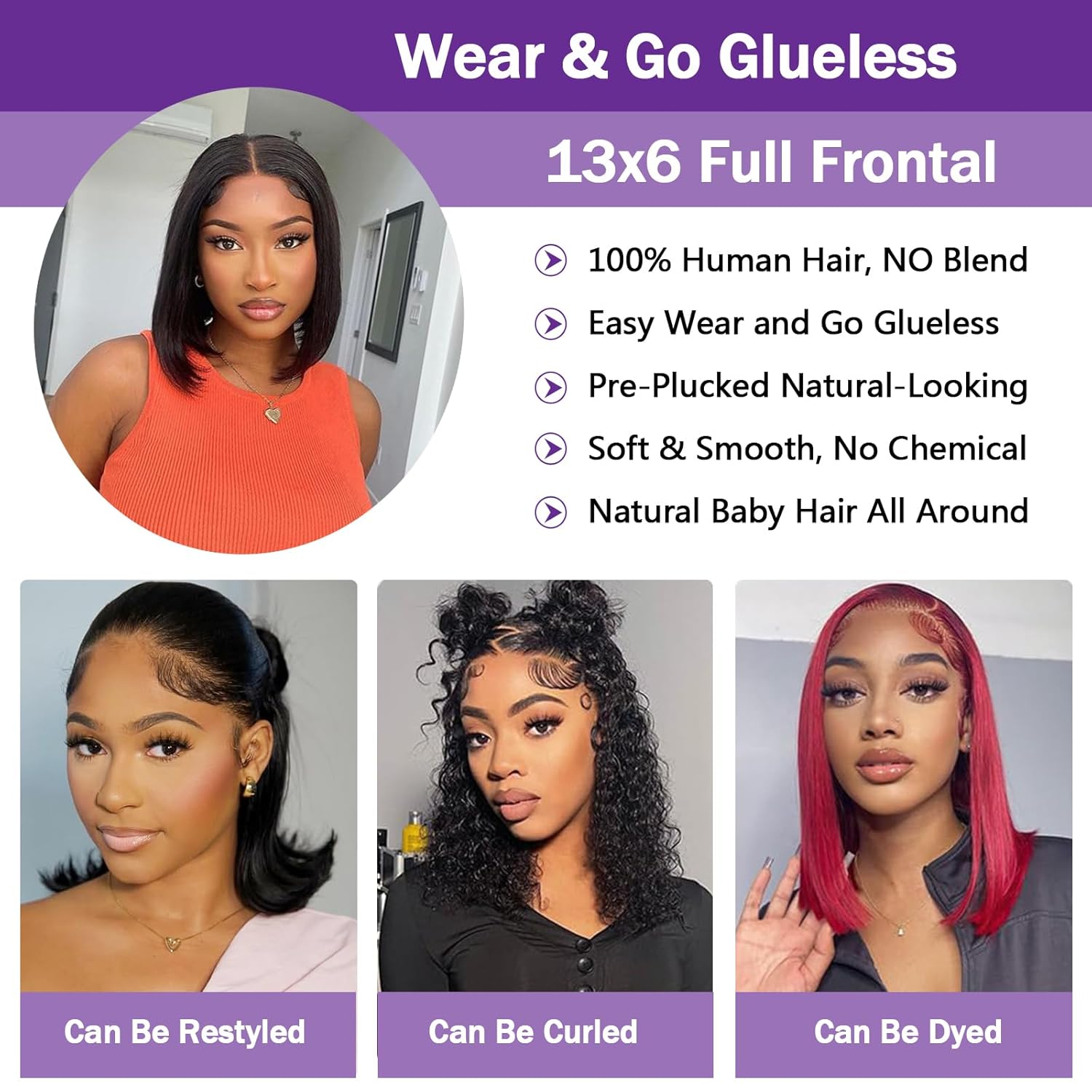 Bob Wig Human Hair 13x6 Frontal Lace Wig 200% Density Short Straight HD Lace Front Bob Wigs for Women Human Hair Glueless Pre Plucked Hairline with Baby Hair 12 Inch - Image 4
