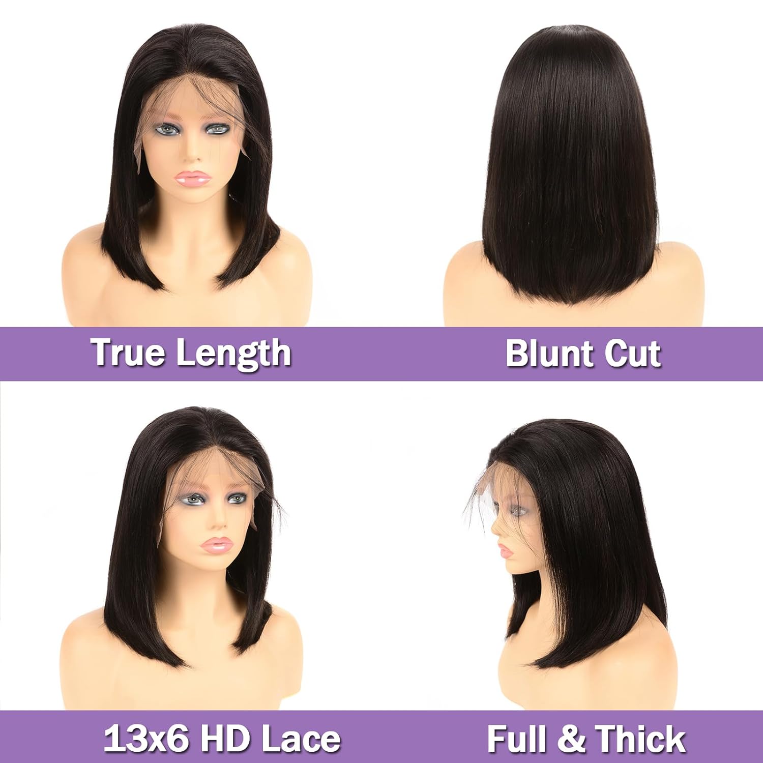 Bob Wig Human Hair 13x6 Frontal Lace Wig 200% Density Short Straight HD Lace Front Bob Wigs for Women Human Hair Glueless Pre Plucked Hairline with Baby Hair 12 Inch - Image 3