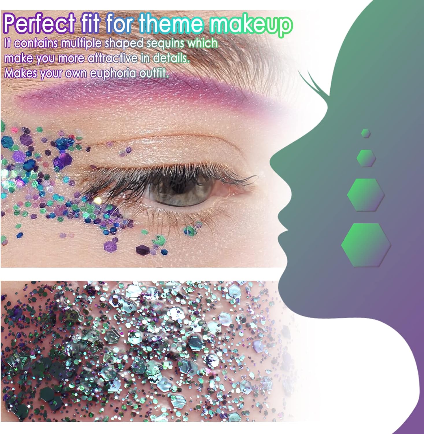 Body Glitter Gel,30ML Holographic Face Adhesive Mermaid Sequins Body Chunky Glitter Powder Liquid Lotion for Women Hair,Festival Carnival Makeup,Girls Stage,Rave Accessories - Metal Violet - Image 3