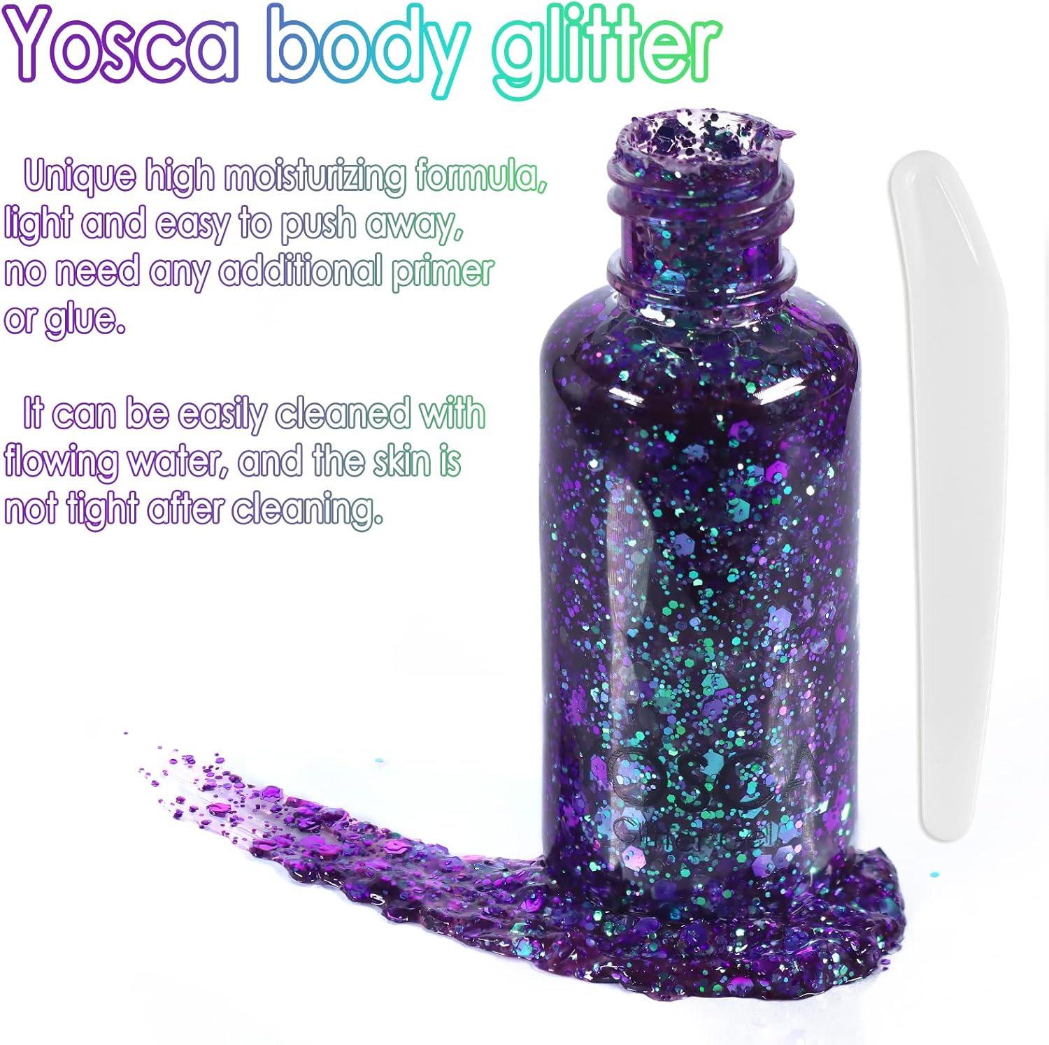 Body Glitter Gel,30ML Holographic Face Adhesive Mermaid Sequins Body Chunky Glitter Powder Liquid Lotion for Women Hair,Festival Carnival Makeup,Girls Stage,Rave Accessories - Metal Violet - Image 2