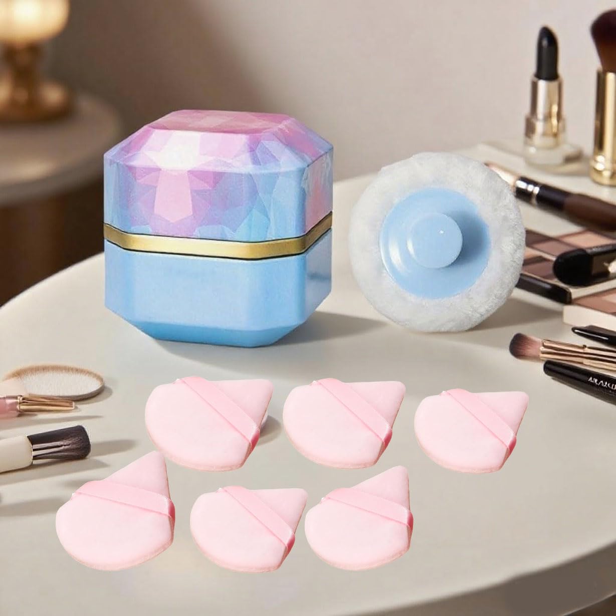 3.35" Portable Body Powder Jar with 1 Soft Puff and 6 Triangle Puffs Set - Image 2