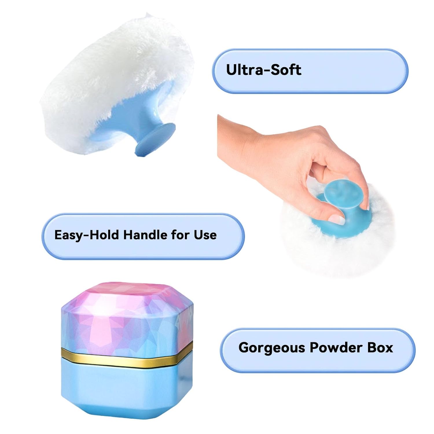 3.35" Portable Body Powder Jar with 1 Soft Puff and 6 Triangle Puffs Set - Image 8