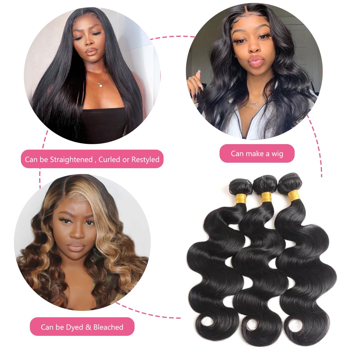 Body Wave Bundles Human Hair 14 16 18 Inch Human Hair Bundle 100% Unprocessed Brazilian Virgin Hair 3 Bundles Human Hair Extensions for Black Women Natural Color - Image 4