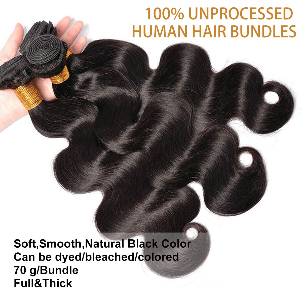 Body Wave Bundles Human Hair 14 16 18 Inch Human Hair Bundle 100% Unprocessed Brazilian Virgin Hair 3 Bundles Human Hair Extensions for Black Women Natural Color - Image 3