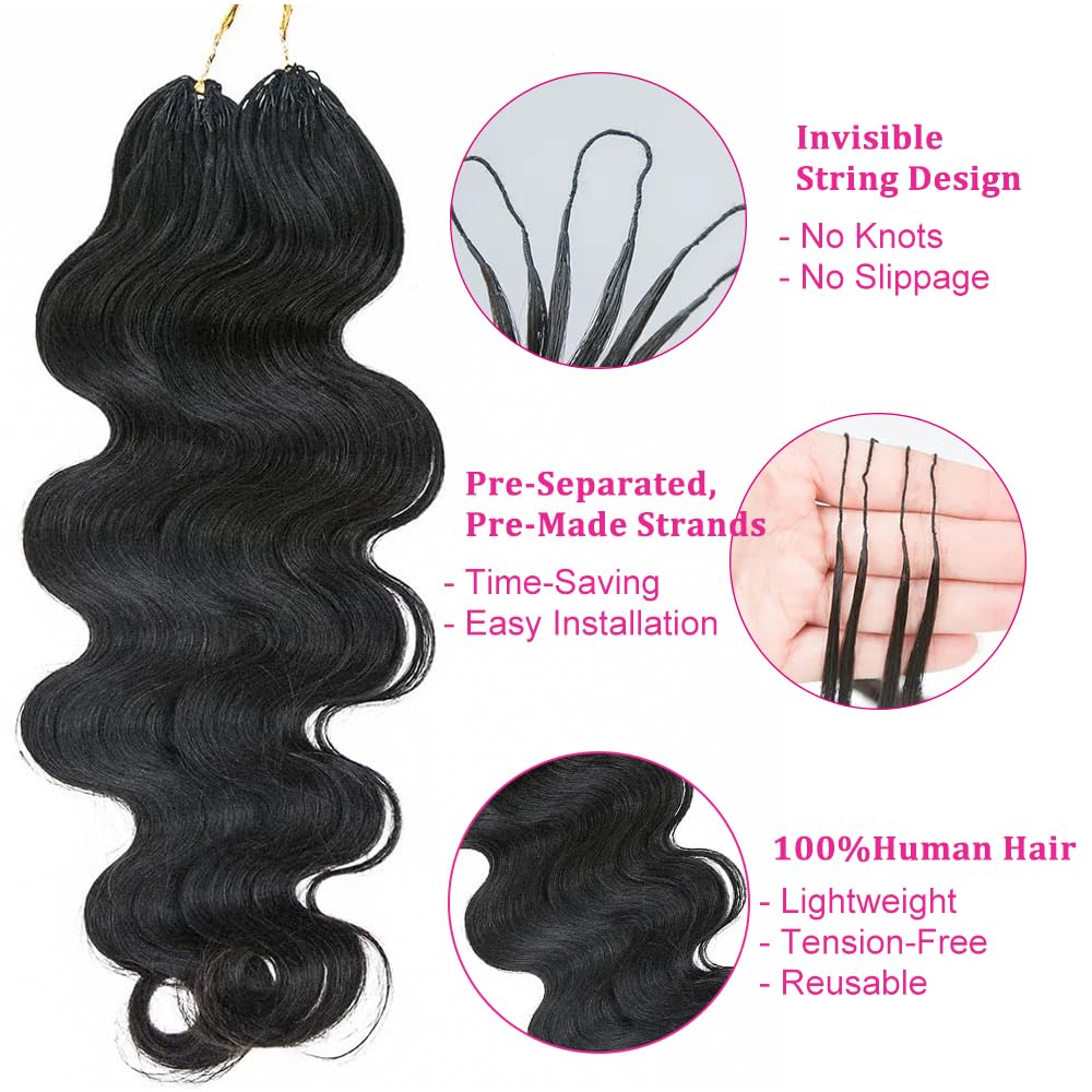 Body Wave Pre-Separated Crochet Hair Extensions Human Hair Knotless Pre-Separated Feather Crochet Braid Hair Extensions Natural Color 18 Inch 60g - Image 3