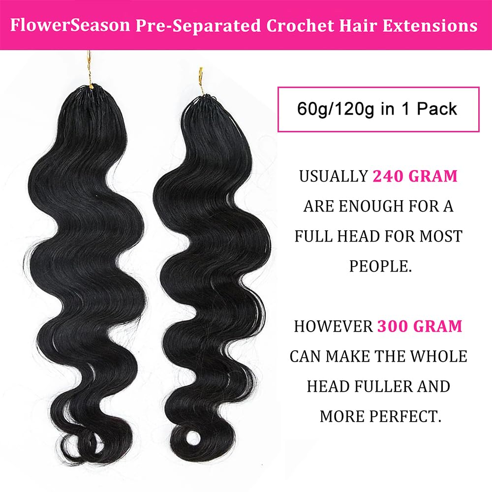 Body Wave Pre-Separated Crochet Hair Extensions Human Hair Knotless Pre-Separated Feather Crochet Braid Hair Extensions Natural Color 18 Inch 60g - Image 2