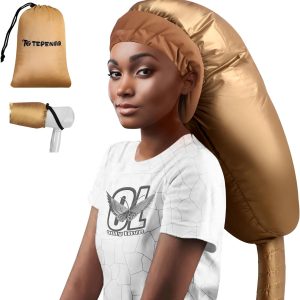 Bonnet Hair Dryer Attachment: Upgraded Extra Large Adjustable Hair Dryer Cap - Easy to Use for Natural Curly Textured Hair Care Styling Fast Drying - Gold