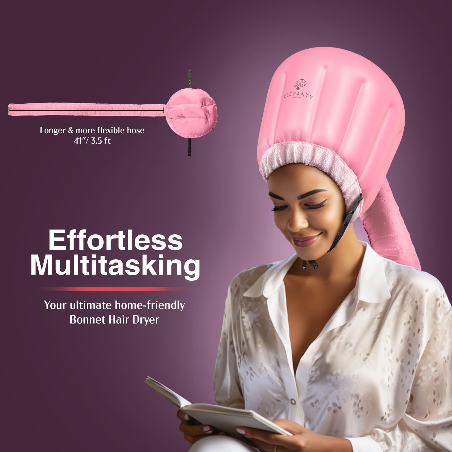 Bonnet Hairdryer Attachment - Integrated Elastic Headband That Reduces Heat Around Ears & Neck - Hooded Hair Dryer Diffuser Cap - Easy to Use for Deep Conditioning and Fast Hair Drying (Rose Gold) - Image 6