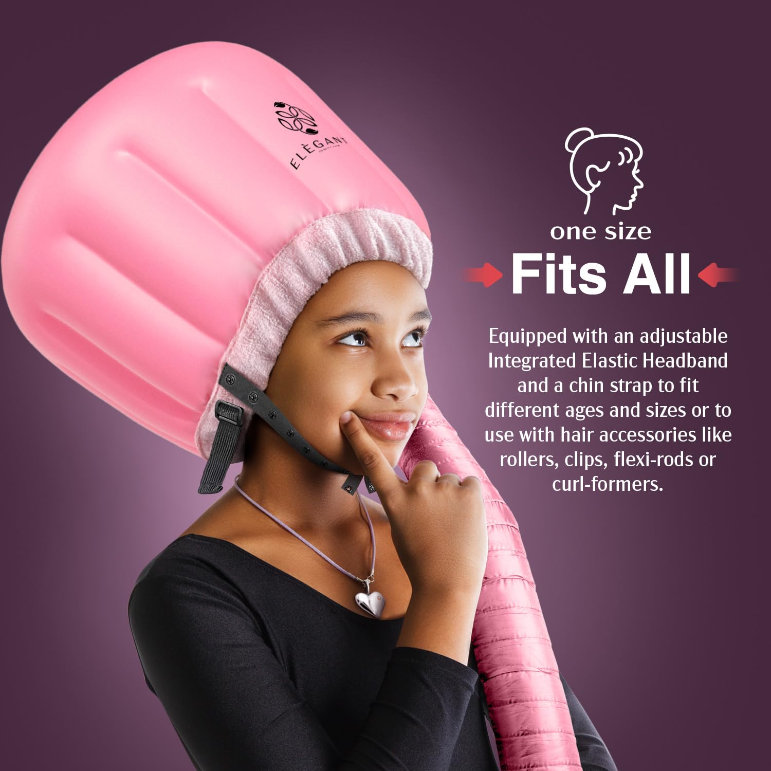 Bonnet Hairdryer Attachment - Integrated Elastic Headband That Reduces Heat Around Ears & Neck - Hooded Hair Dryer Diffuser Cap - Easy to Use for Deep Conditioning and Fast Hair Drying (Rose Gold) - Image 7