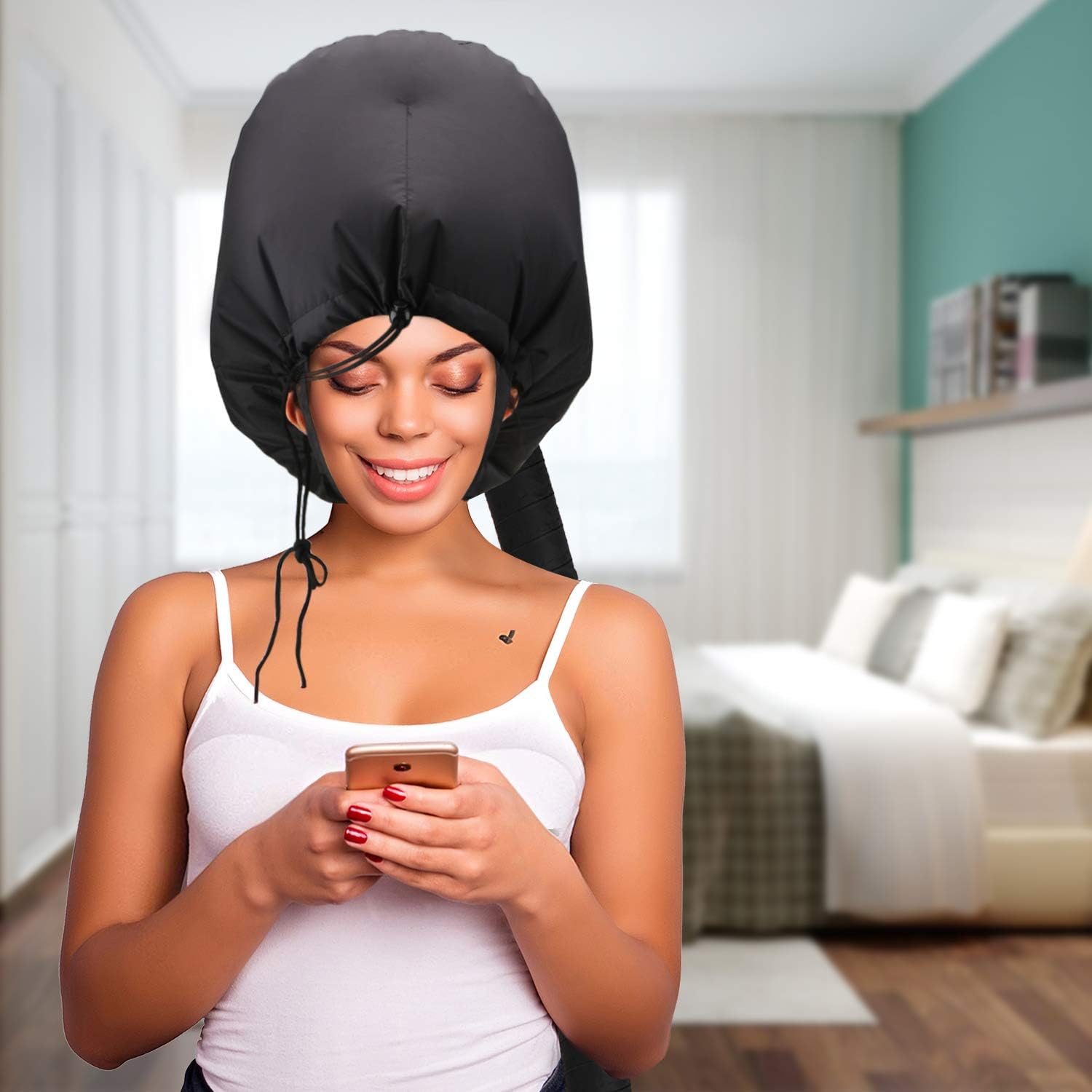 Bonnet Hooded Hair Dryer Attachment, Larger Adjustable Deep Conditioning Cap for Fast Hair Drying with Elastic Band for Fixing Free, Hair Curling Nursing Oil Treat-Ment SPA Steamer Cap - Image 3