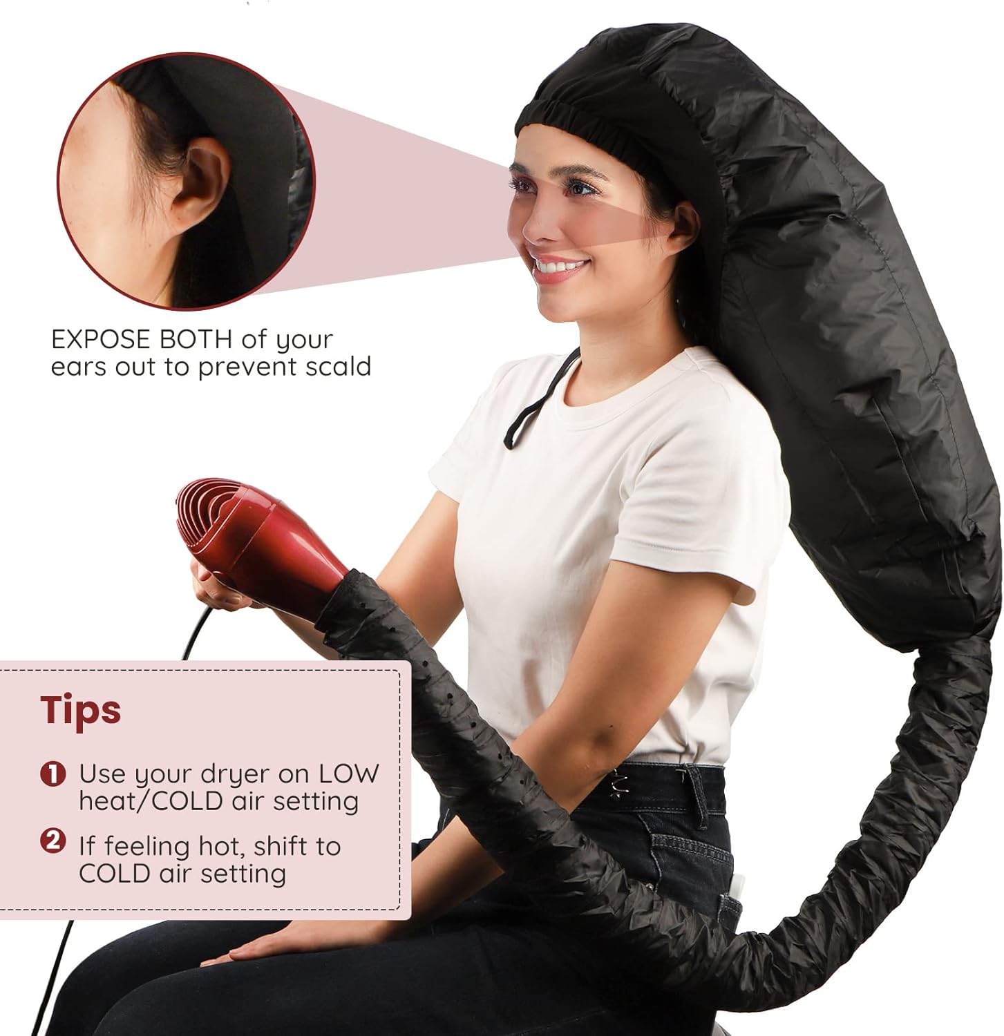 Bonnet Hooded Hair Dryer Attachment, Segbeauty Extra Large Adjustable Deep Conditioning Cap, Upgraded Drying Heat Cap with Elastic Strap for Natural Curly Textured Hair Care, Fast Drying, Styling - Image 2