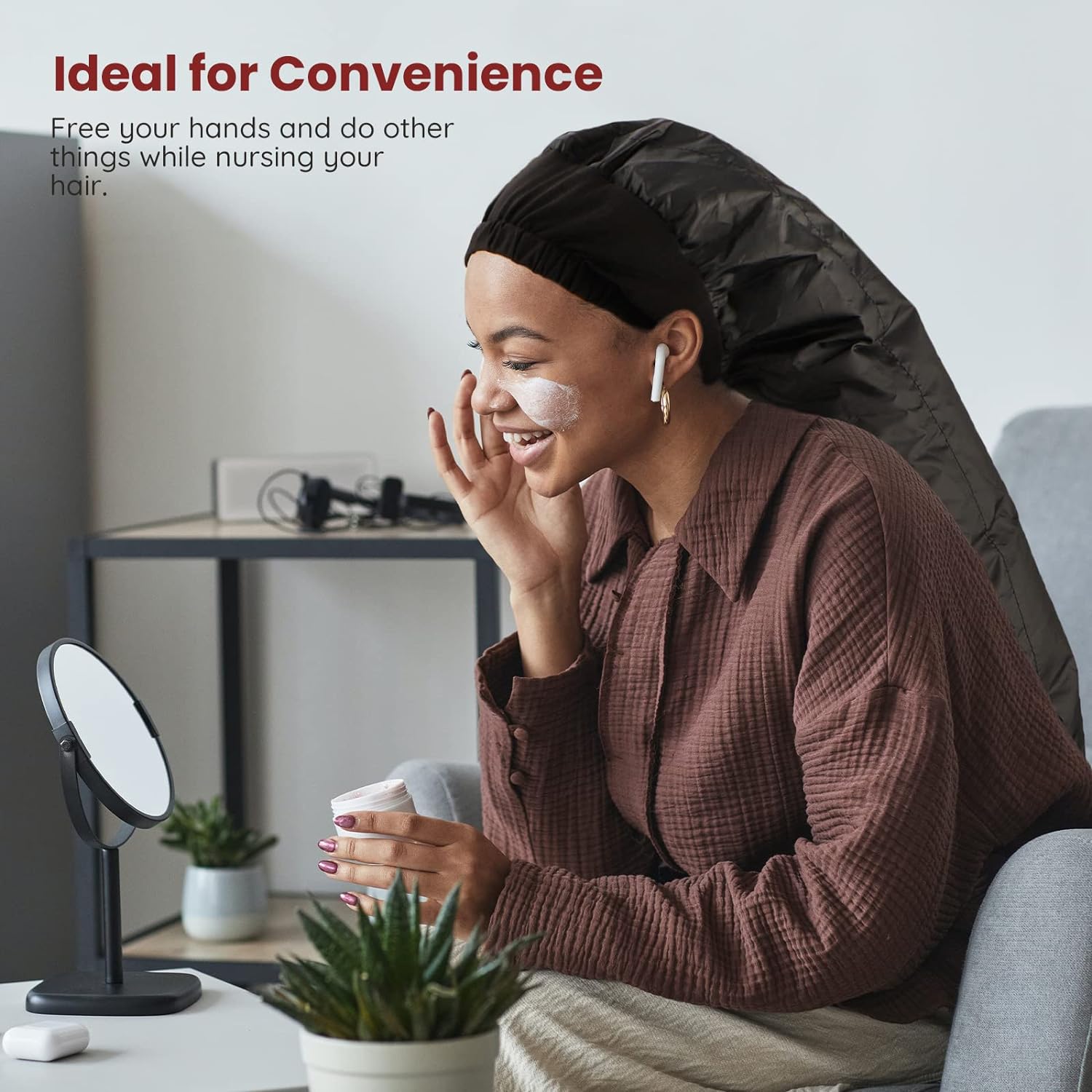 Bonnet Hooded Hair Dryer Attachment, Segbeauty Extra Large Adjustable Deep Conditioning Cap, Upgraded Drying Heat Cap with Elastic Strap for Natural Curly Textured Hair Care, Fast Drying, Styling - Image 4