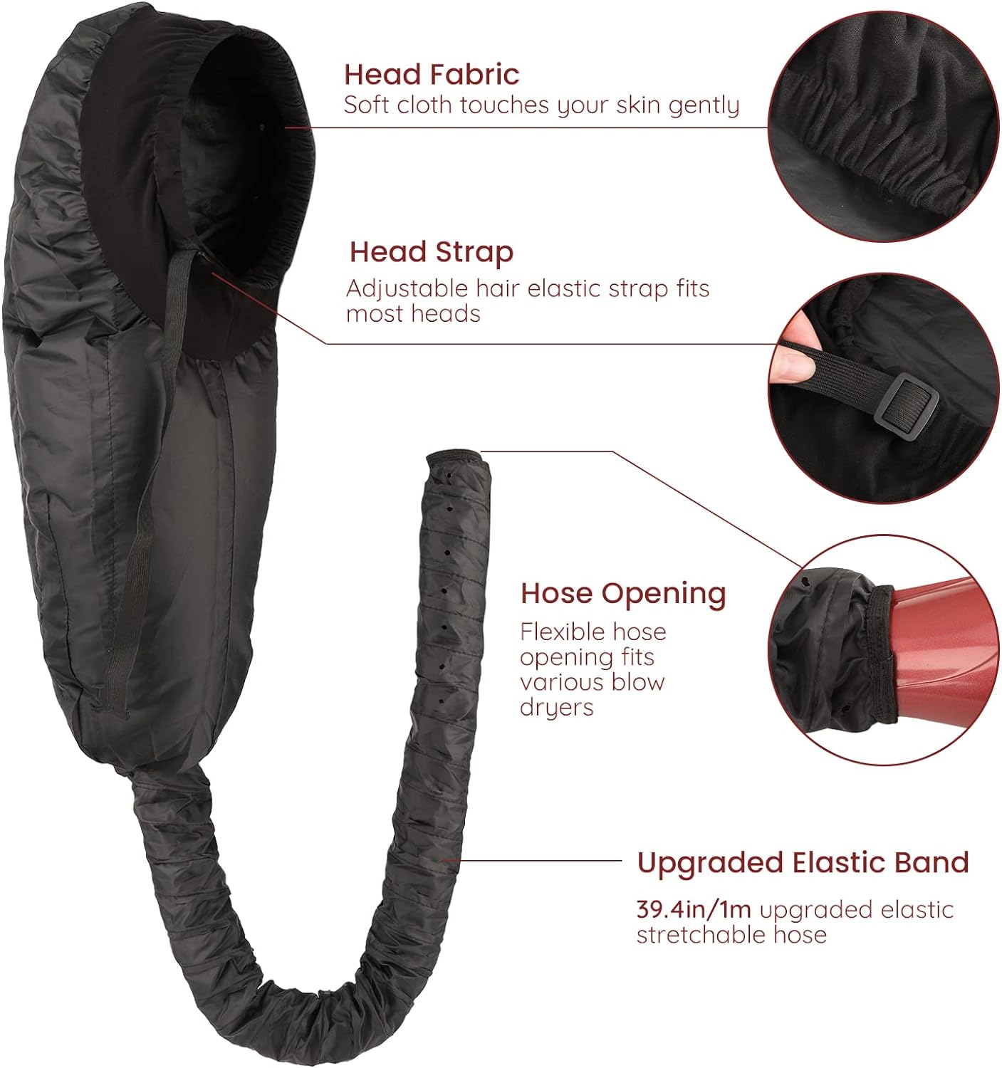 Bonnet Hooded Hair Dryer Attachment, Segbeauty Extra Large Adjustable Deep Conditioning Cap, Upgraded Drying Heat Cap with Elastic Strap for Natural Curly Textured Hair Care, Fast Drying, Styling - Image 3