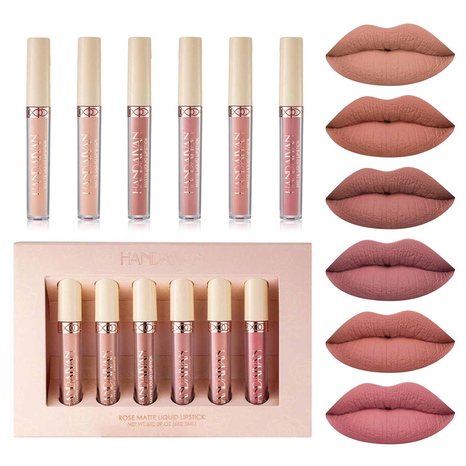 BONNIE CHOICE 6Pcs Nude Matte Liquid Lipstick Set, Waterproof Long Lasting Non-Stick Cup Nude Lipstick 24 Hour Not Fade Matte Lipstick Professional Lip Gloss Makeup Mother's Day Gifts for Women