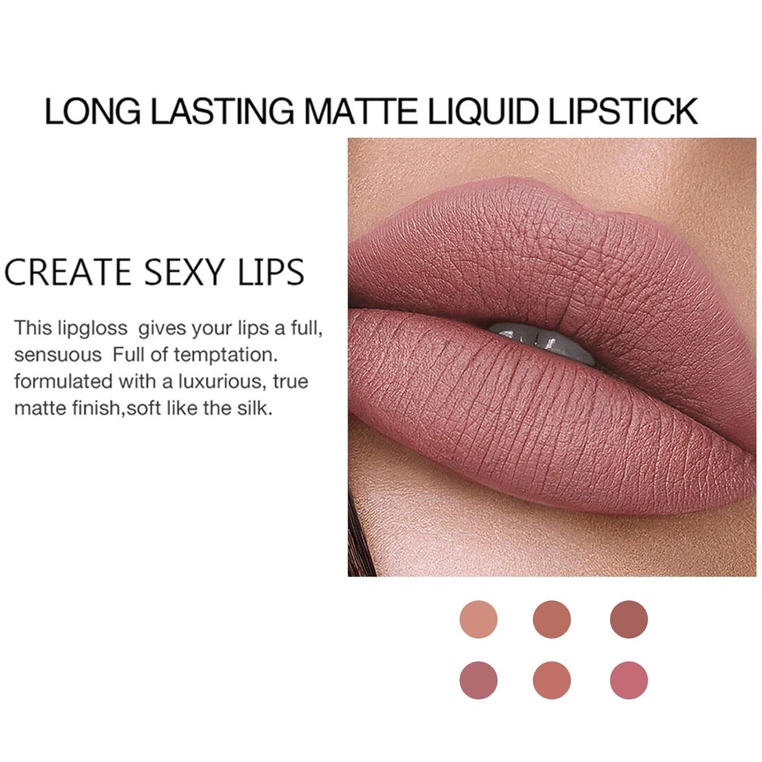 BONNIE CHOICE 6Pcs Nude Matte Liquid Lipstick Set, Waterproof Long Lasting Non-Stick Cup Nude Lipstick 24 Hour Not Fade Matte Lipstick Professional Lip Gloss Makeup Mother's Day Gifts for Women - Image 6