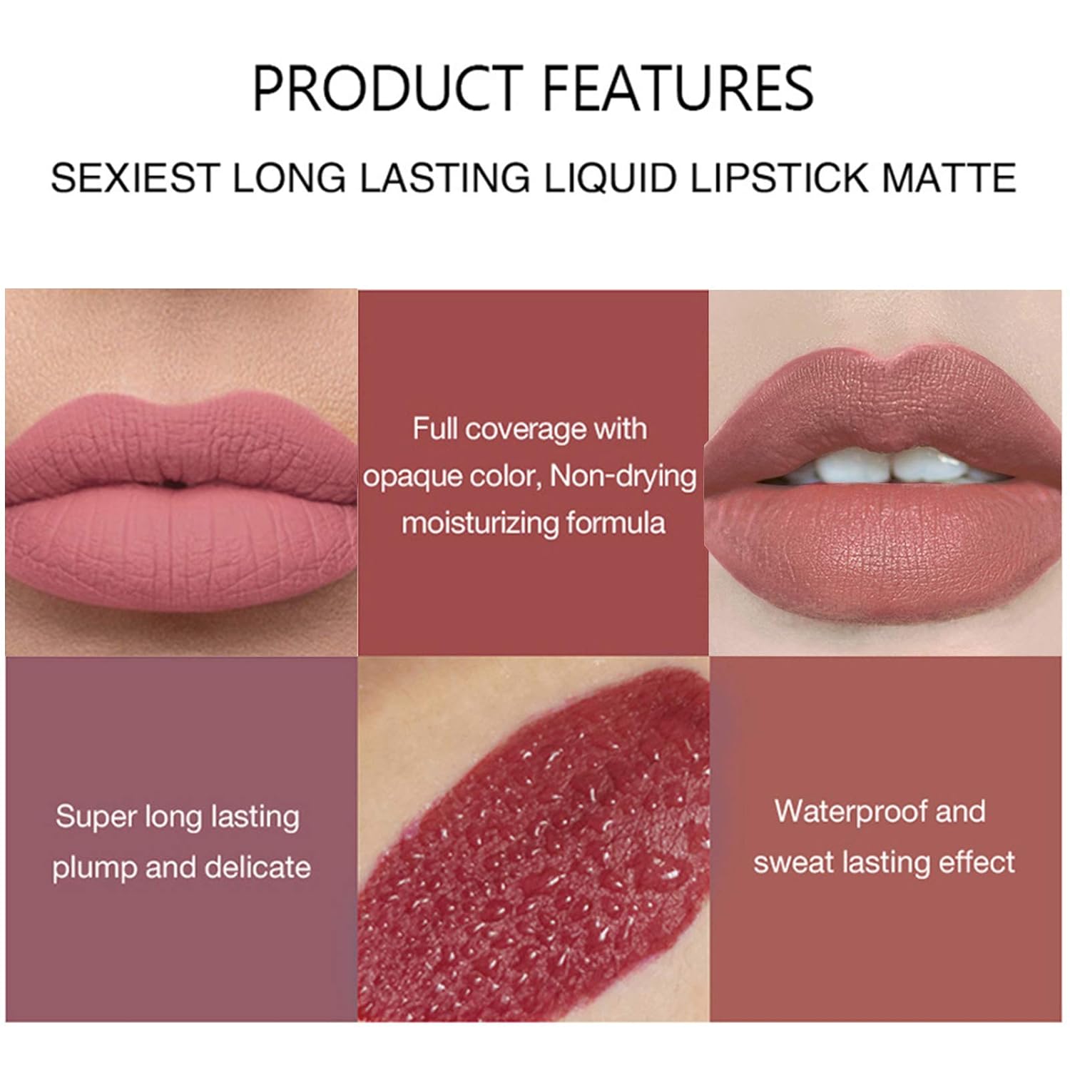 BONNIE CHOICE 6Pcs Nude Matte Liquid Lipstick Set, Waterproof Long Lasting Non-Stick Cup Nude Lipstick 24 Hour Not Fade Matte Lipstick Professional Lip Gloss Makeup Mother's Day Gifts for Women - Image 5