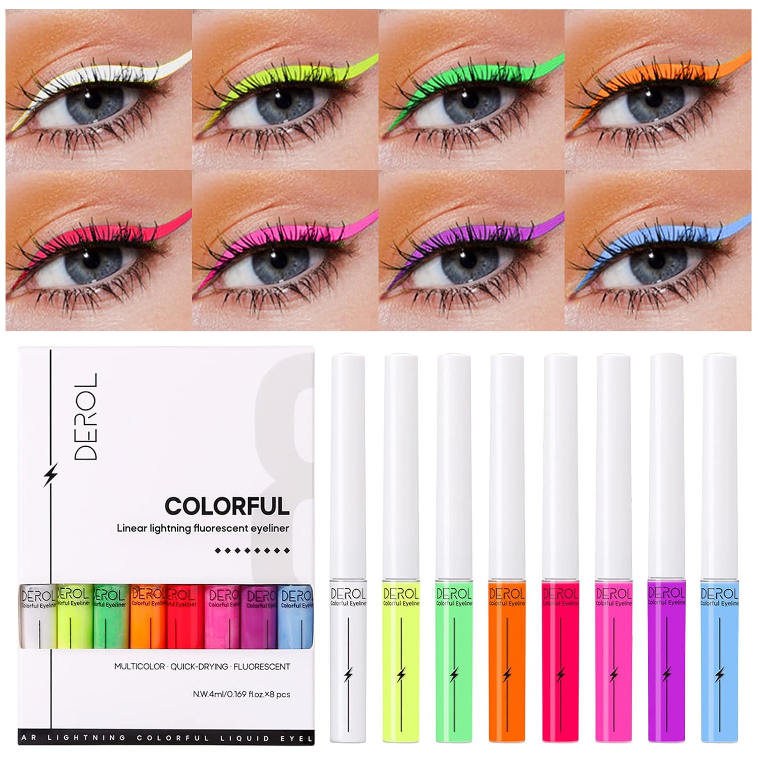 BONNIE CHOICE 8 Colors U V Neon Liquid Eyeliner Set, Halloween Waterproof Smudge-proof Pigmented Matte Colorful Eyeliner, Delineadores de Colores Para Ojos Eye Makeup Mother's Day Gifts for Women