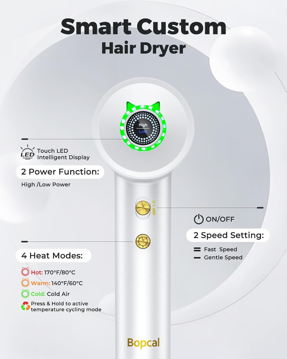 Bopcal 1500W Ionic Hair Dryer with Concentrator, Lightweight, Quiet, for All Hair Types - Image 6