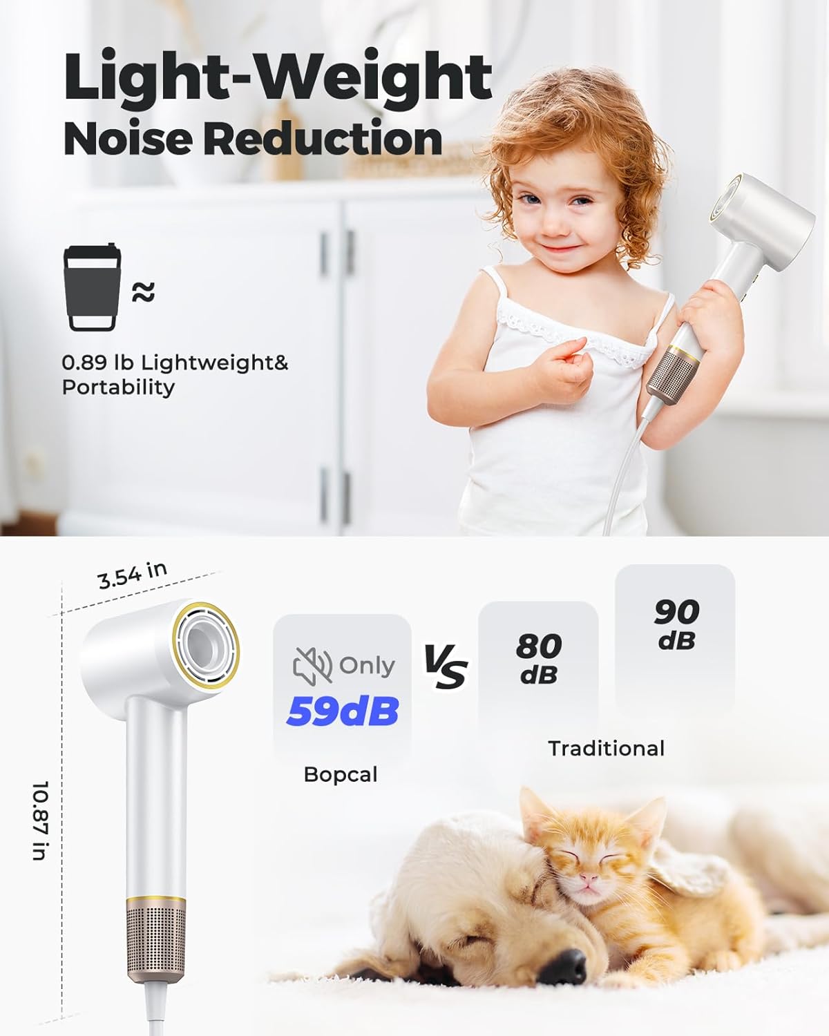 Bopcal 1500W Ionic Hair Dryer with Concentrator, Lightweight, Quiet, for All Hair Types - Image 8