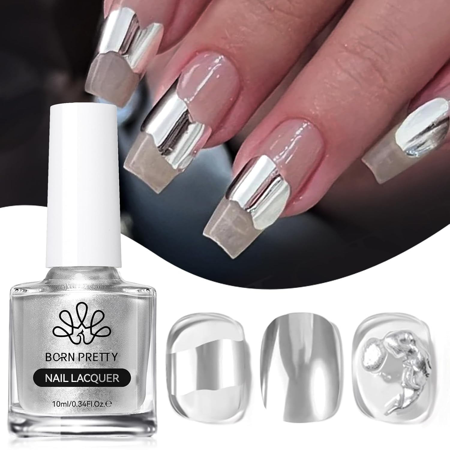 Born Pretty Blooming Nail Polish, Metallic Sliver Marble Nail Polish, Marble Nails Art For Home DIY Nail Salon Nail Art Design