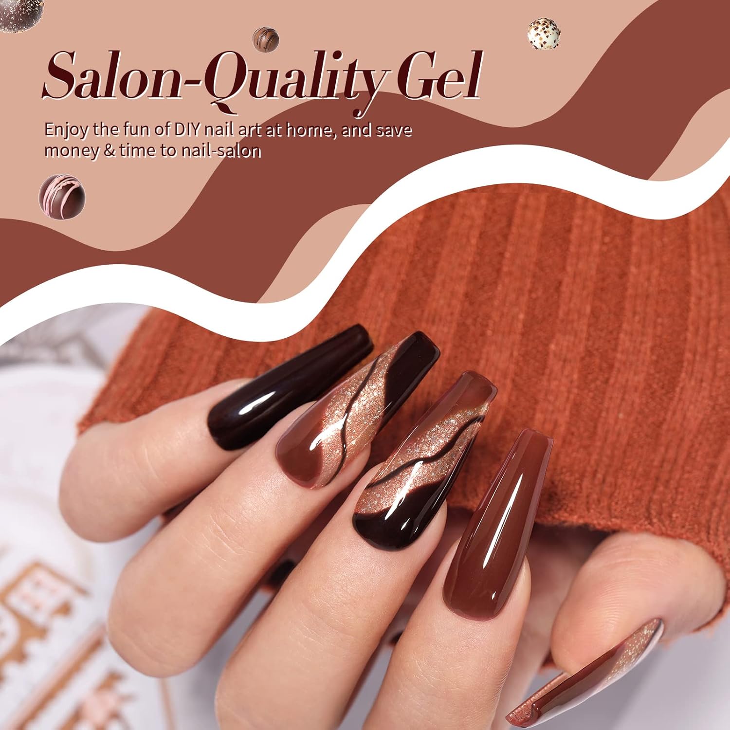 Born Pretty Fall Winter Gel Nail Polish Burgundy Wine Red Caramel Brown Coffee Autumn Gel Polish Set Gel Nail Kit Christmas Gift Nail Art Manicure Collection 6PCS 7ML - Image 5