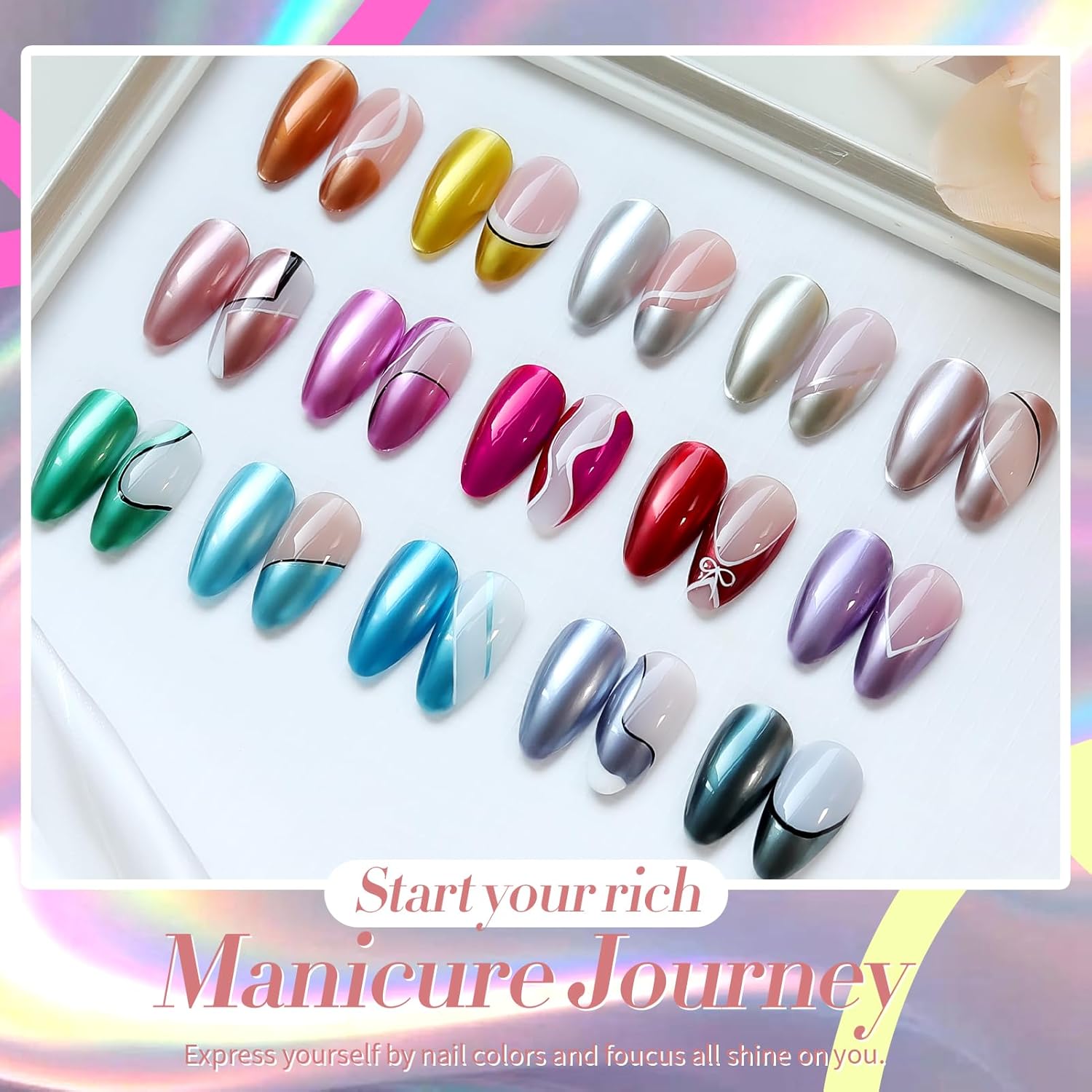 Born Pretty Metallic Nail Polish Set, 15 Colors Metallic Mirror Quick Dry Nail Polish Red Pink Gold Silver Purple Chrome Holographic Regular Nail Polish Nail Lacquer Fingernail Glossy Nail Polish Set - Image 2