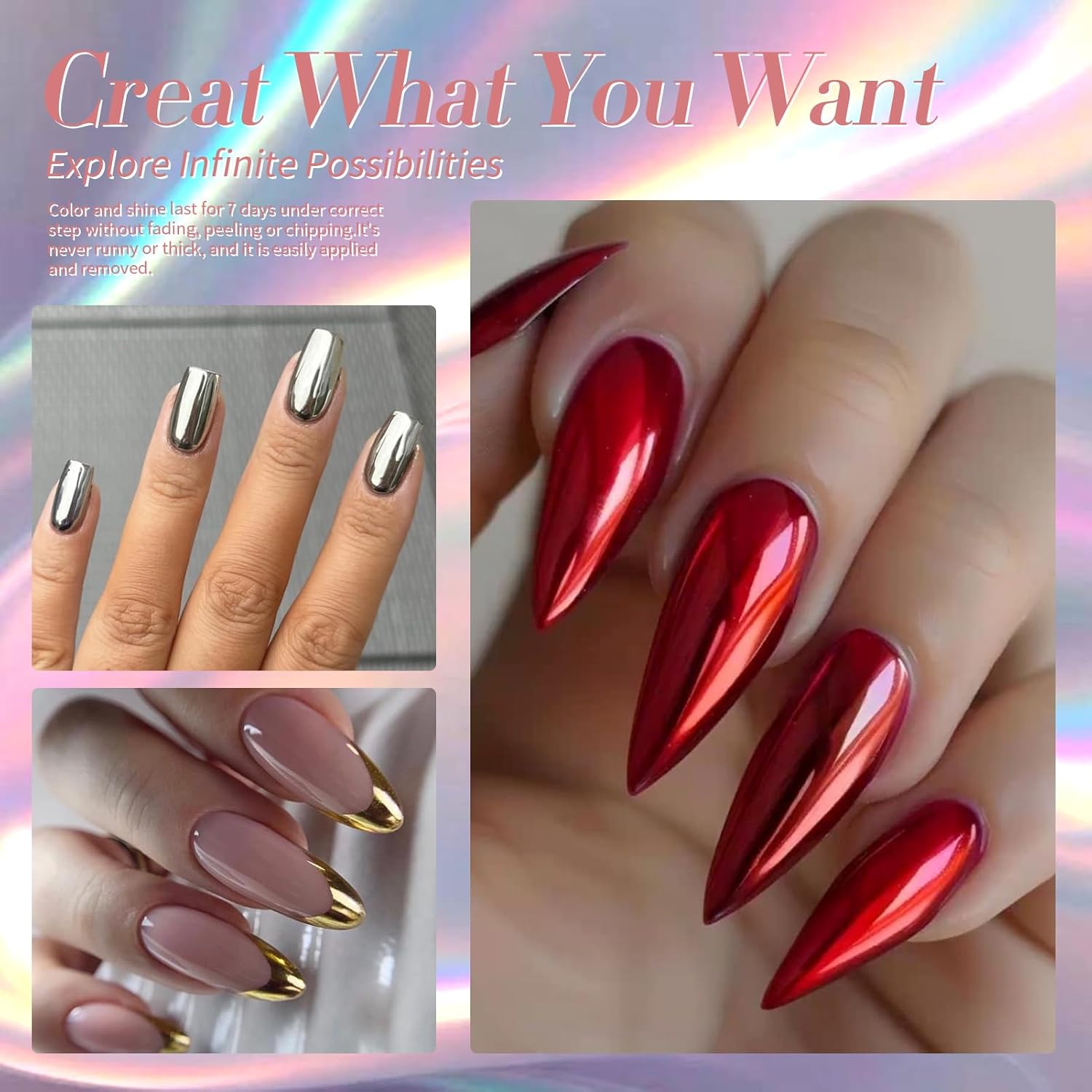 Born Pretty Metallic Nail Polish Set, 15 Colors Metallic Mirror Quick Dry Nail Polish Red Pink Gold Silver Purple Chrome Holographic Regular Nail Polish Nail Lacquer Fingernail Glossy Nail Polish Set - Image 4