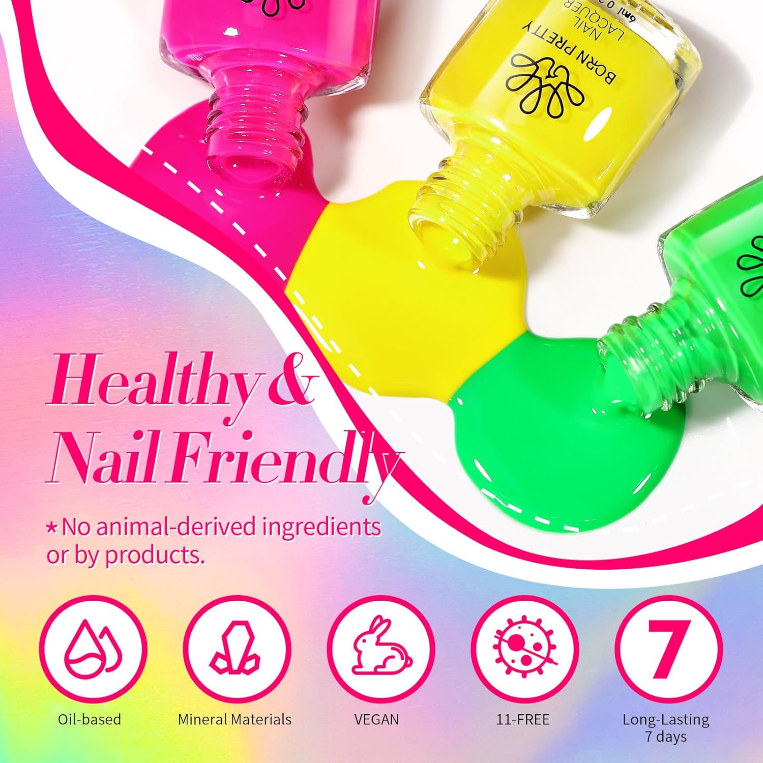 Born Pretty Neon Nail Polish Set, 15 Colors Spring Summer Nail Polish Quick Dry Nail Polish Kit Hot Pink Yellow Green Blue Nail Lacquer Glossy Nail Polish Manicure Set - Image 7