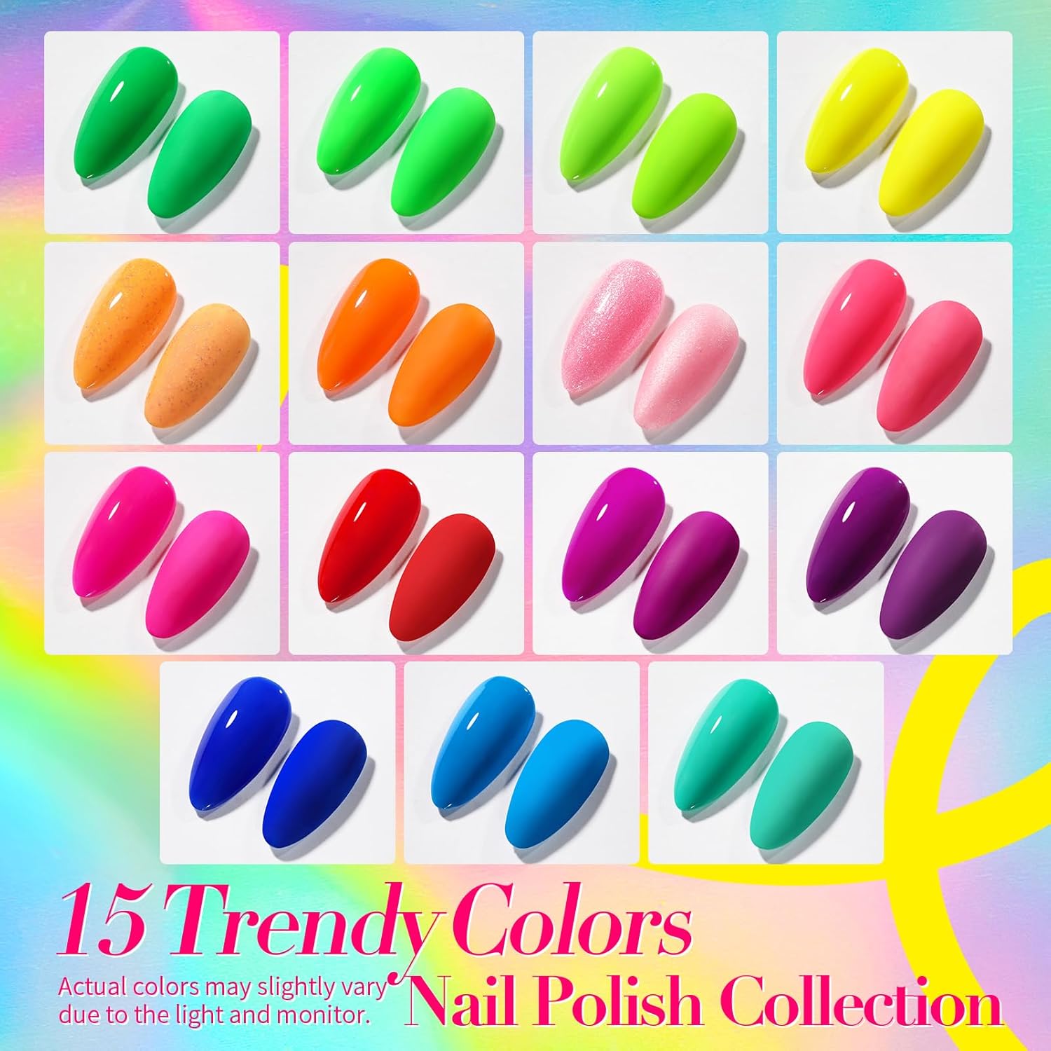 Born Pretty Neon Nail Polish Set, 15 Colors Spring Summer Nail Polish Quick Dry Nail Polish Kit Hot Pink Yellow Green Blue Nail Lacquer Glossy Nail Polish Manicure Set - Image 6