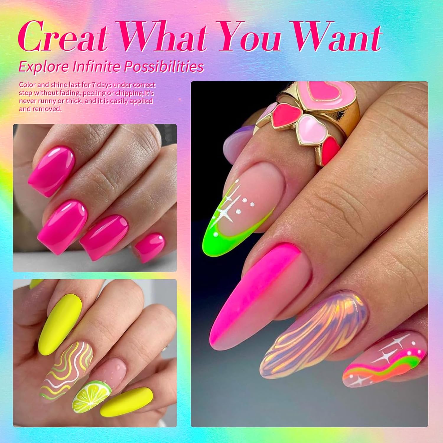 Born Pretty Neon Nail Polish Set, 15 Colors Spring Summer Nail Polish Quick Dry Nail Polish Kit Hot Pink Yellow Green Blue Nail Lacquer Glossy Nail Polish Manicure Set - Image 4