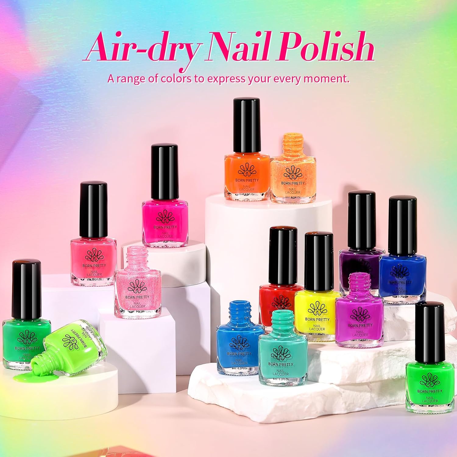 Born Pretty Neon Nail Polish Set, 15 Colors Spring Summer Nail Polish Quick Dry Nail Polish Kit Hot Pink Yellow Green Blue Nail Lacquer Glossy Nail Polish Manicure Set - Image 9