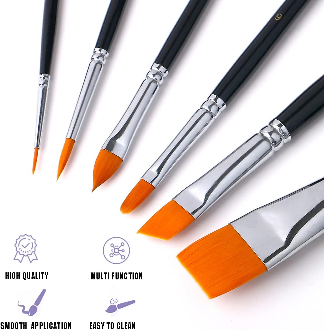 Bowitzki Face Paint Brush Set, 6pcs Artist Brushes for Body Face Painting,Acrylic Painting Watercolor Oil Gouache - Image 2