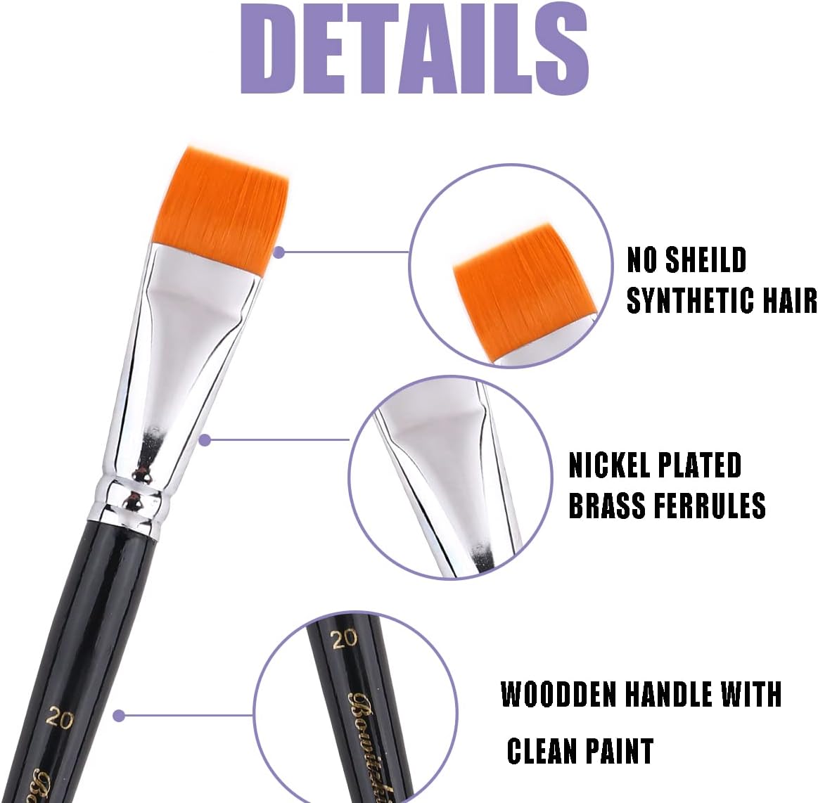 Bowitzki Face Paint Brush Set, 6pcs Artist Brushes for Body Face Painting,Acrylic Painting Watercolor Oil Gouache - Image 3