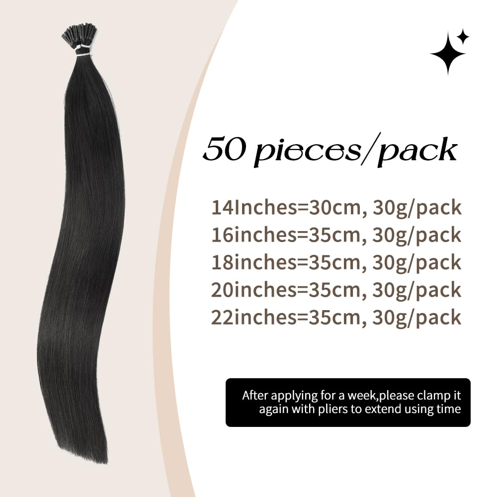 Boymia I Tip Hair Extensions Human Hair 16 Inch #1B Nature Black 50strands Human Hair Comfortable Wear I Tip Human Hair Extensions Long Straight Hair Invisible Silky Straight - Image 4