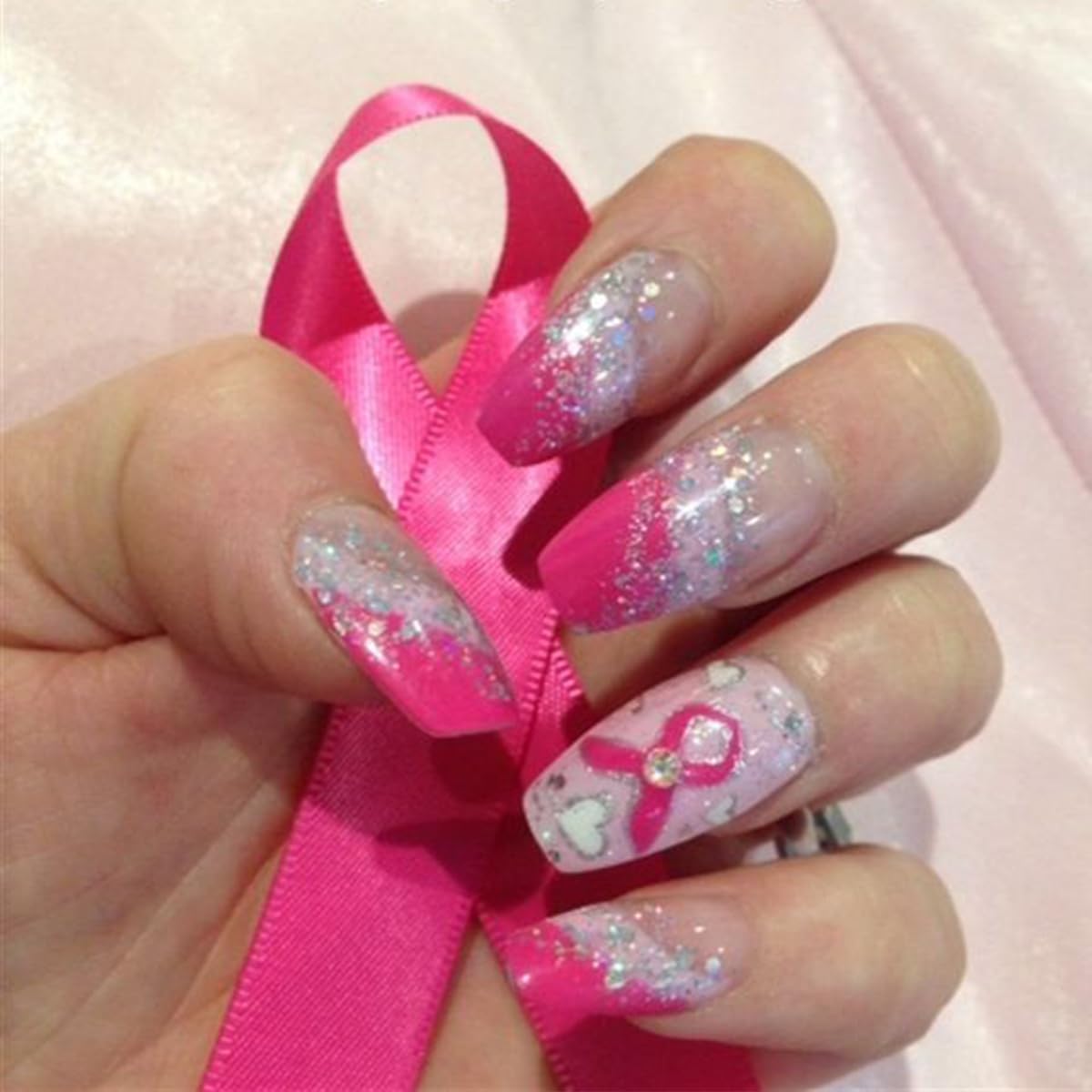 Breast Cancer Nail Art Stickers Pink Ribbon Nail Decals 3D Love Heart Bow Self-Adhesive Nail Design Sticker Breast Cancer Awareness Nail Art Supplies Sticker for Women DIY Manicure Decor Tips 6Sheets - Image 3