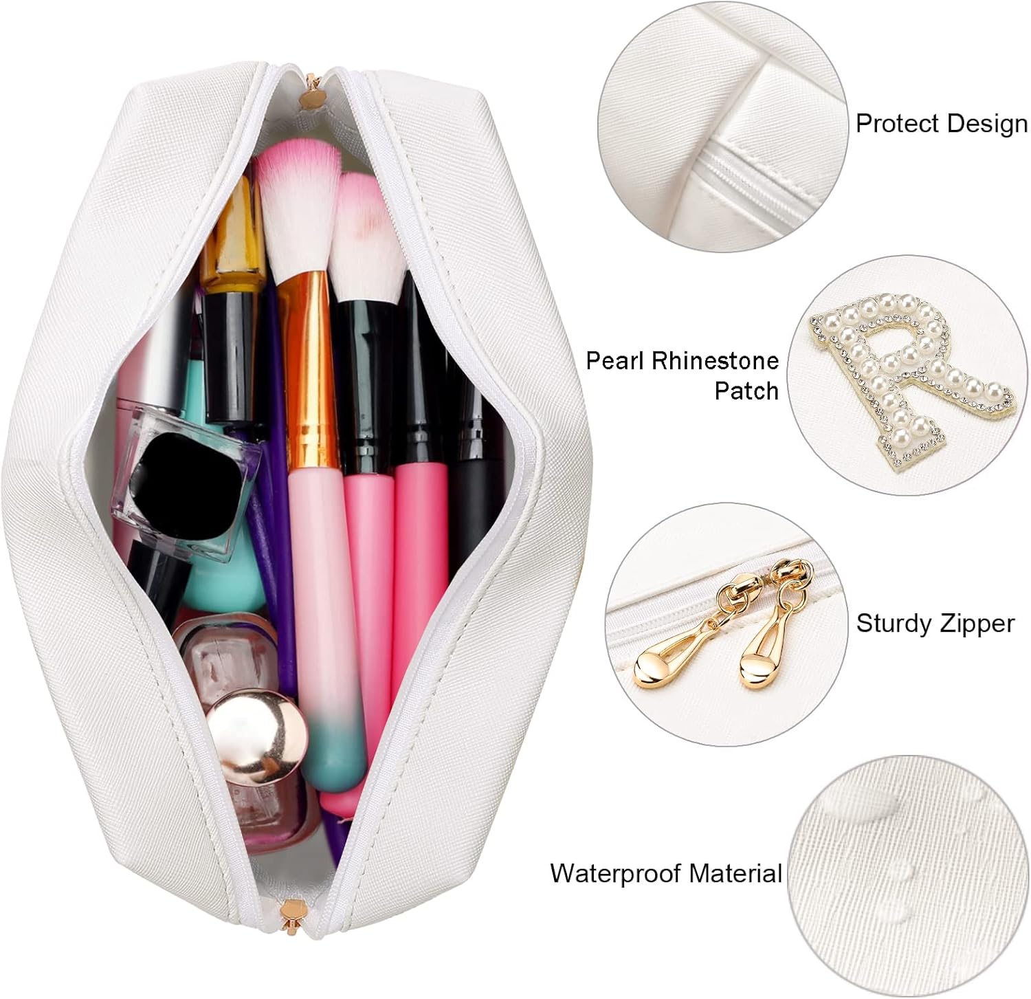 Bride Patch Letter Makeup Bag for Women Bridesmaid Engagement Gift for Her White Pearl Rhinestone Travel Toiletry Bag Make Up Bag Pouch for Purse Bridal Shower Gifts for Engagement Wedding - Image 4