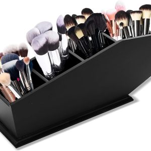 Brush Holder Coffin Makeup Brush Holder Gothic Desk Organizer Black Boxes for Desk Spooky Home Office Desk Organizer-Vanity Organizer and Desk Storage-4 Compartments