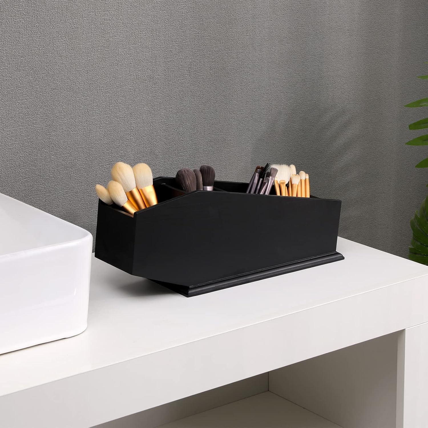 Brush Holder Coffin Makeup Brush Holder Gothic Desk Organizer Black Boxes for Desk Spooky Home Office Desk Organizer-Vanity Organizer and Desk Storage-4 Compartments - Image 7