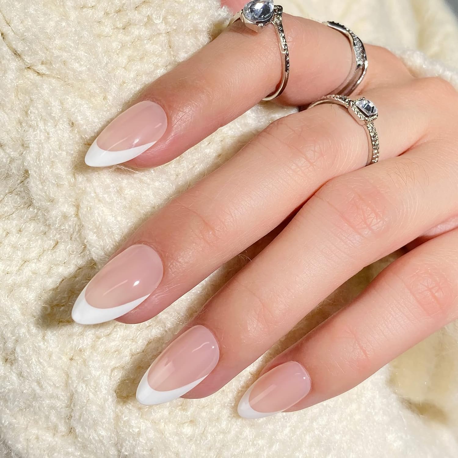 BTArtbox Press On Nails Short - French Tip Press On Nails, Almond Fake Nails White with Nail Glue, Fit Perfectly & Natural Reusable Stick On Nails in 15 Sizes Glue On Nails Kit, White French - Image 2