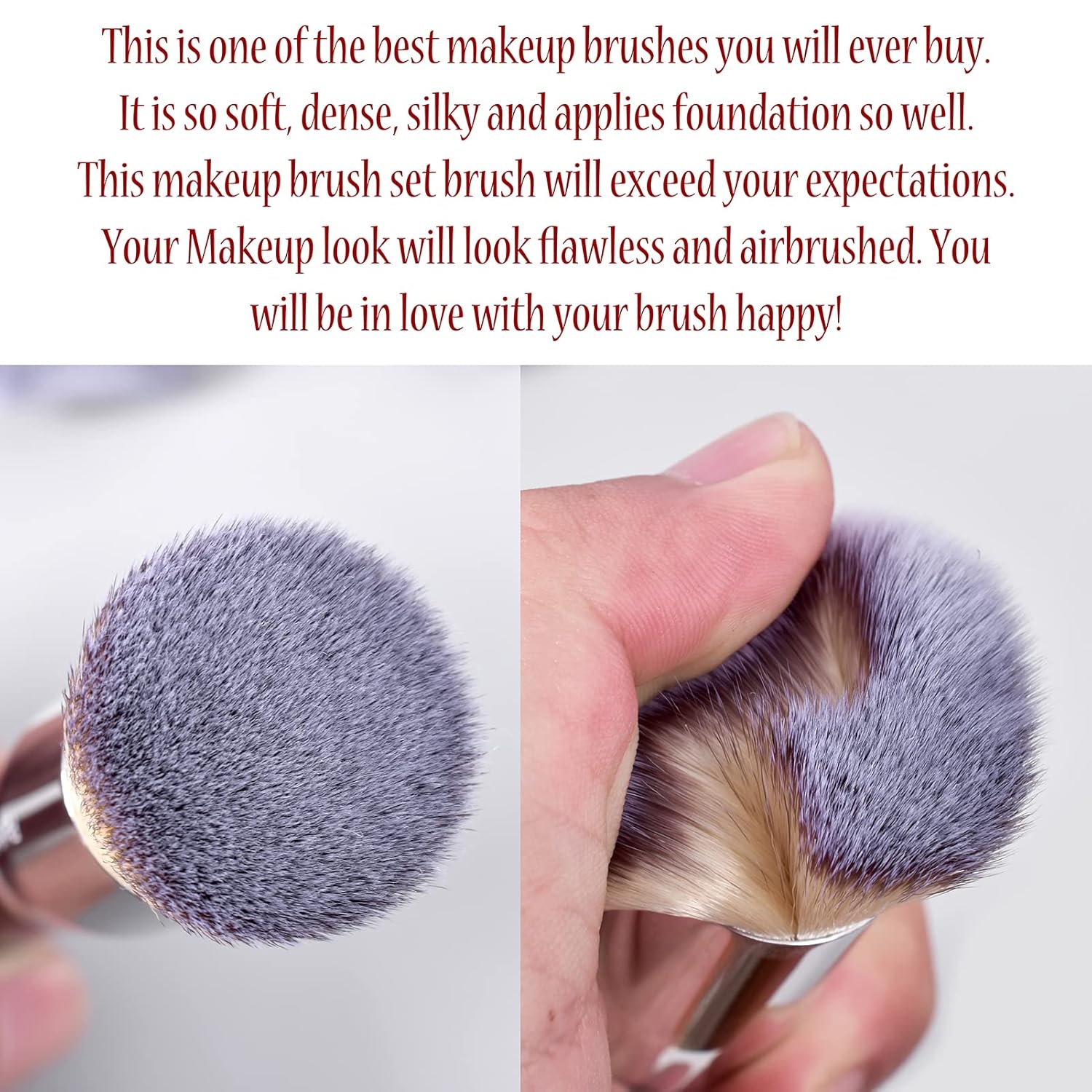 Bueart Design Essential Makeup Brushes set With Travel Retractable Powder Brush vegan Hair for Foundation concealer eyeshadow face Contour Brush (10Pcs Pearl Black) - Image 8