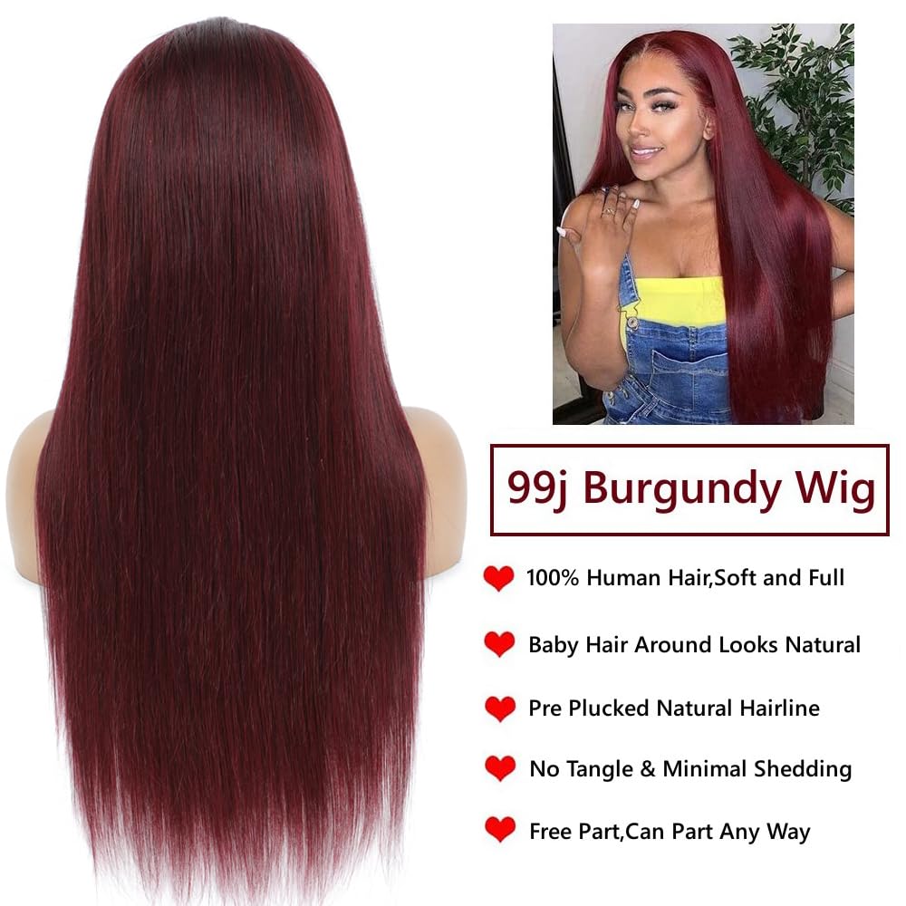 Burgundy Straight Lace Front Wigs Human Hair 13X6.5 Burgundy Wig Human Hair 250% Density Straight HD Lace Front Wigs for Women Glueless Wigs Human Hair (28 inch, 99j) - Image 6