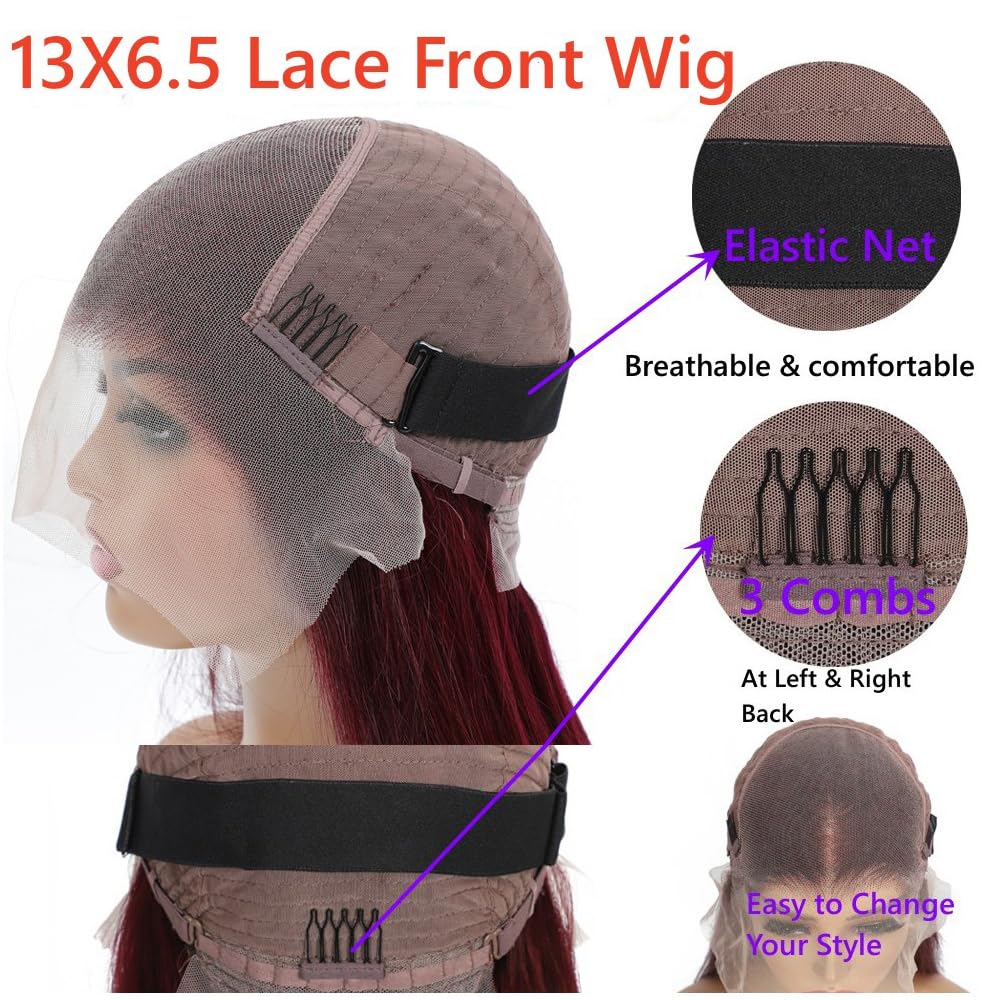 Burgundy Straight Lace Front Wigs Human Hair 13X6.5 Burgundy Wig Human Hair 250% Density Straight HD Lace Front Wigs for Women Glueless Wigs Human Hair (28 inch, 99j) - Image 4