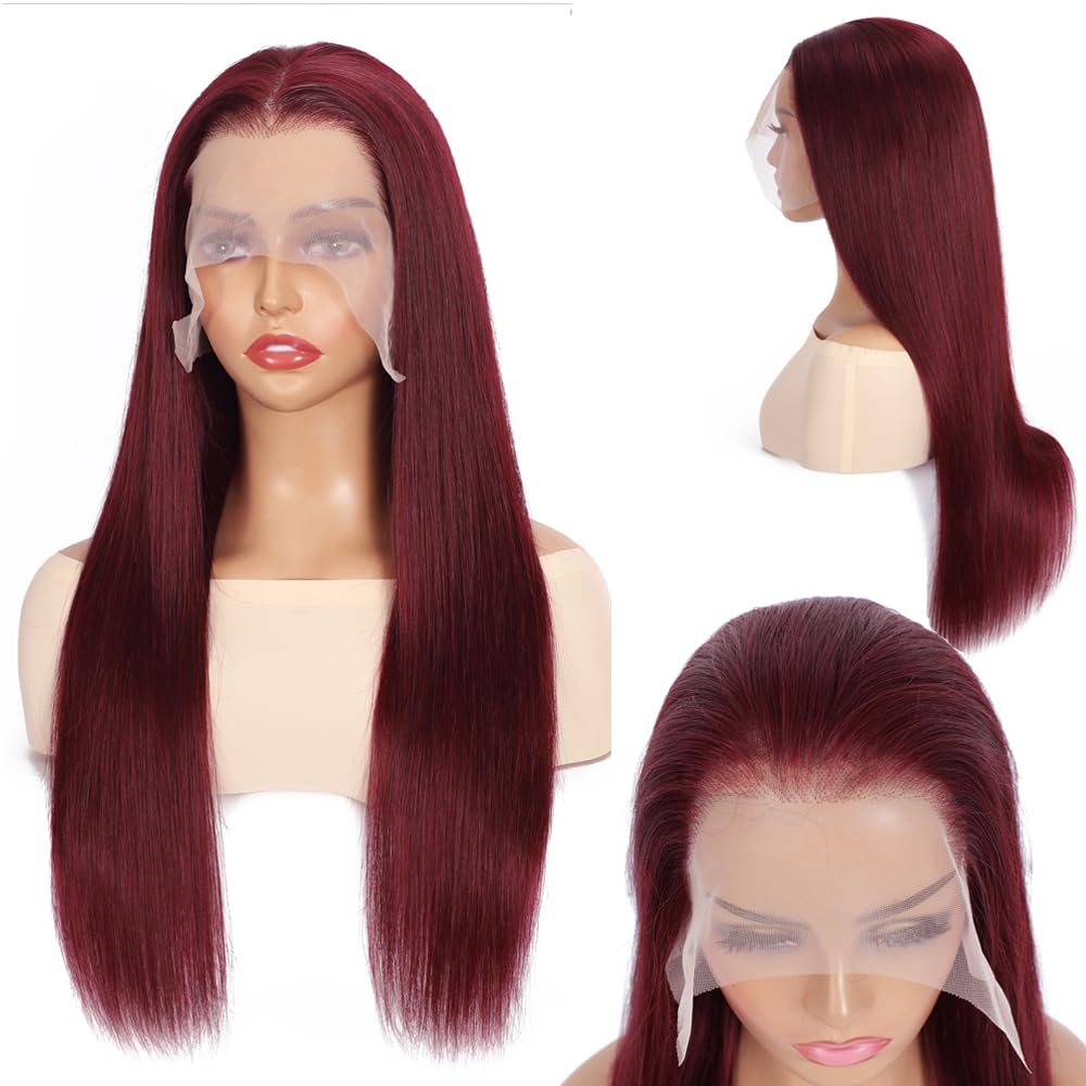 Burgundy Straight Lace Front Wigs Human Hair 13X6.5 Burgundy Wig Human Hair 250% Density Straight HD Lace Front Wigs for Women Glueless Wigs Human Hair (28 inch, 99j) - Image 3
