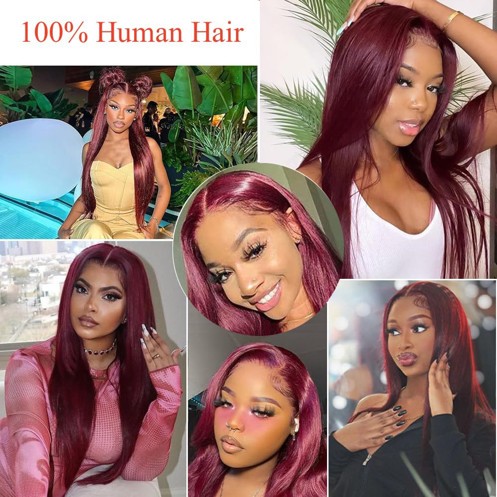 Burgundy Straight Lace Front Wigs Human Hair 13X6.5 Burgundy Wig Human Hair 250% Density Straight HD Lace Front Wigs for Women Glueless Wigs Human Hair (28 inch, 99j) - Image 2