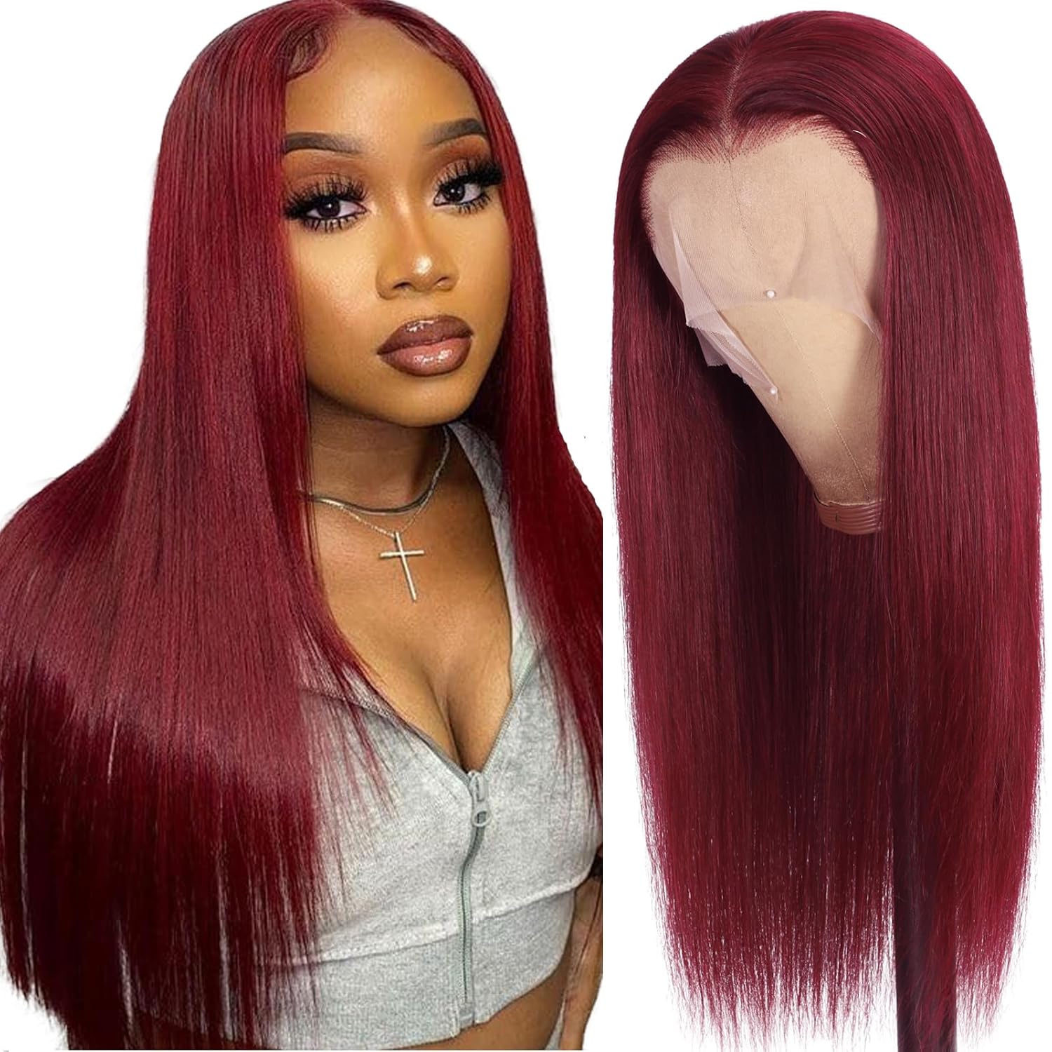 Burgundy Straight Lace Front Wigs Human Hair 13X6.5 Burgundy Wig Human Hair 250% Density Straight HD Lace Front Wigs for Women Glueless Wigs Human Hair (28 inch, 99j)