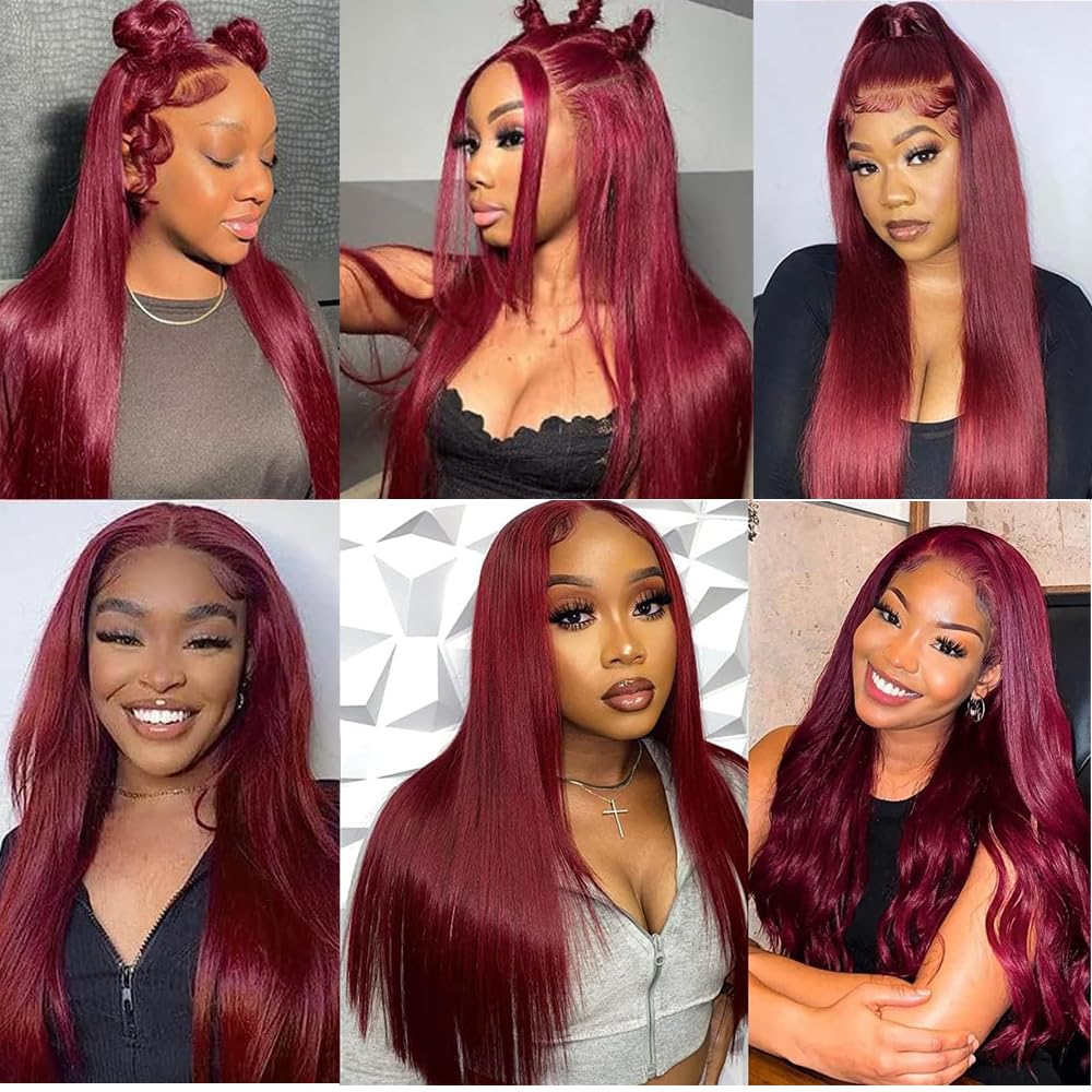 Burgundy Straight Lace Front Wigs Human Hair 13X6.5 Burgundy Wig Human Hair 250% Density Straight HD Lace Front Wigs for Women Glueless Wigs Human Hair (28 inch, 99j) - Image 5