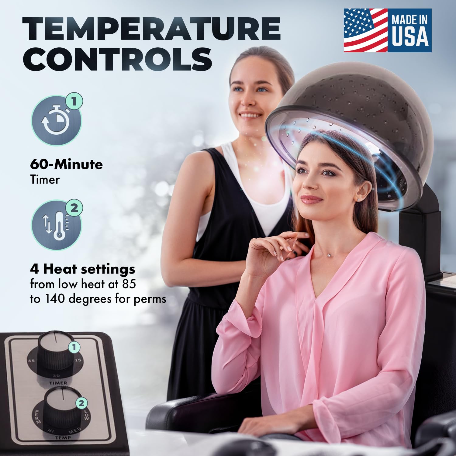 Buy-Rite Kate Professional Hair Dryer & Chair Combo - 980W Hooded Salon Hair Dryer with Timer, 4 Temp Settings, Removable Arms & Wood Frame Chair, Commercial Use, Black, OD-431HL-1500 - Image 5