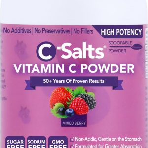C-Salts Original Vitamin C Powder Supplement - 100% Pure High Dose Buffered Vitamin C Powder for Immune Support - Sugar-Free Powdered Drink Ascorbate, Organic, Stomach-Friendly, Mixed Berry 8oz