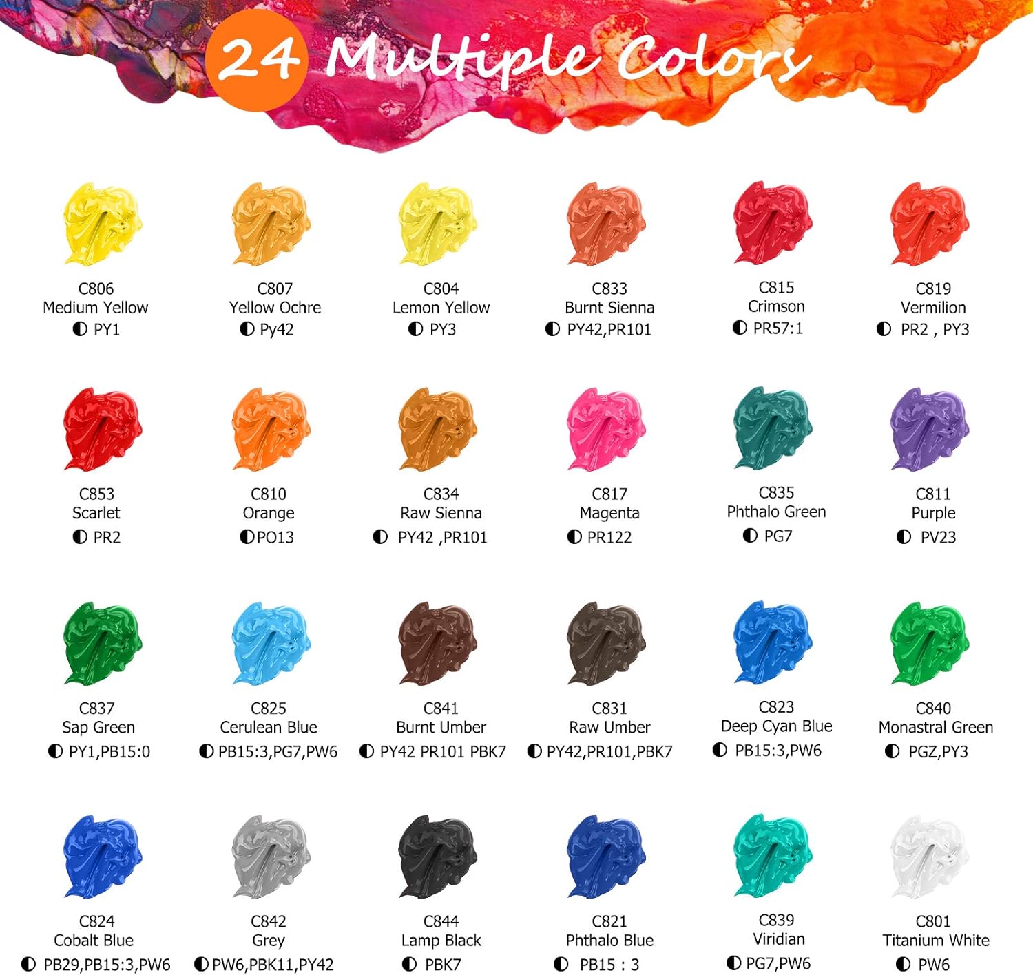 Caliart 24 Colors Acrylic Paint Set with 12 Brushes, Easter Basket Stuffers for Teens, Art Craft Paints Gifts Trendy Stuff for Artists Kids Teen, Canvas Ceramic Rock Eggs Painting Kit Art Supplies - Image 3